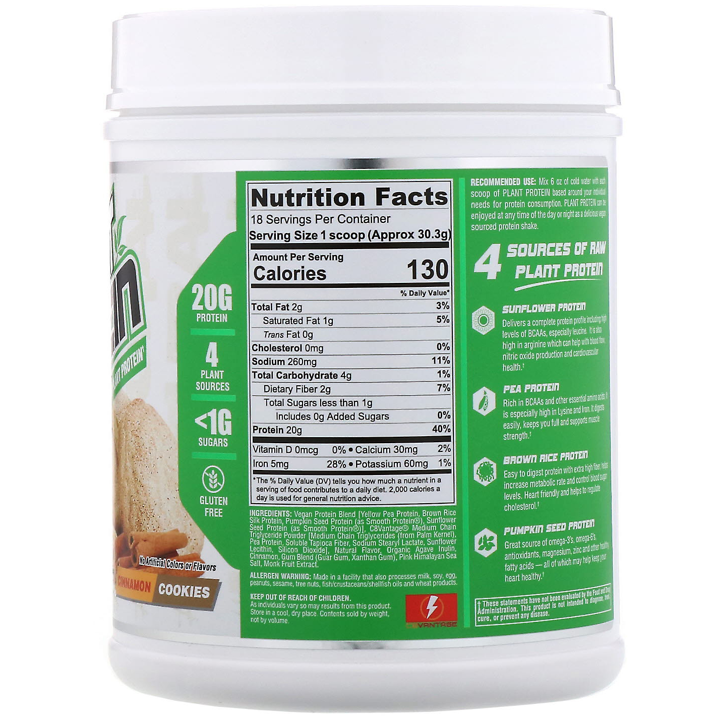 Nutrex Research, Natural Series, Proteína Vegetal, Cookie de Canela, 1,2 lb (545 g) - Imagem 2
