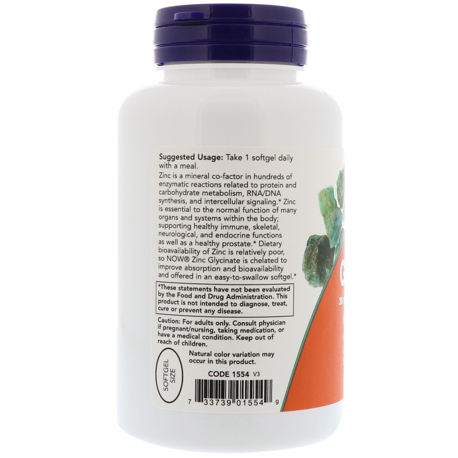 Now Foods, Glicinato de Zinco, 120 Cápsulas Gelatinosas - Imagem 3