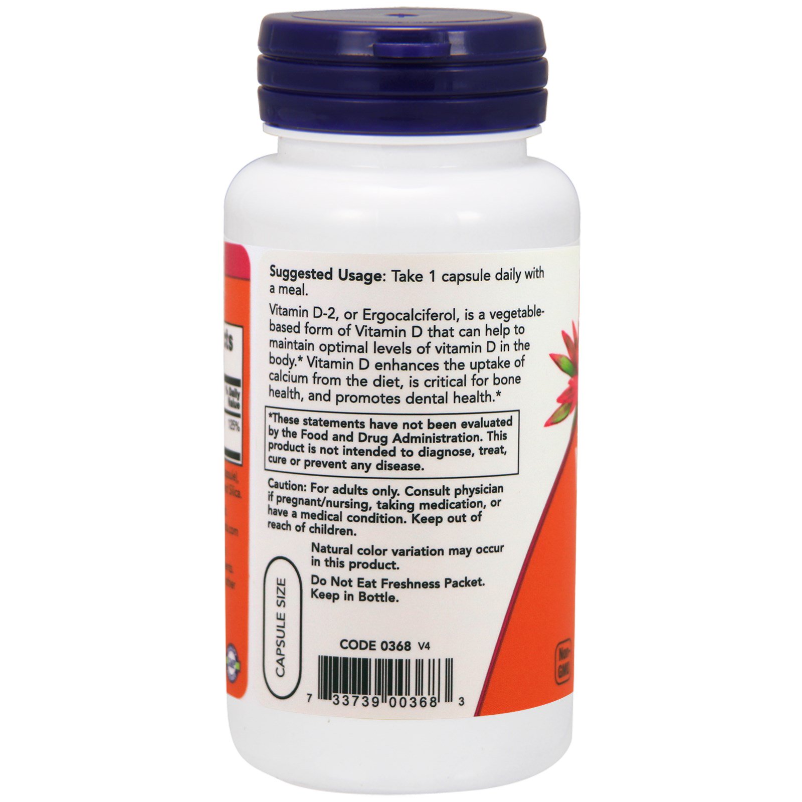 Now Foods, Vitamina D, Alta Potência, 1.000 UI, 120 cápsulas veg - Imagem 3