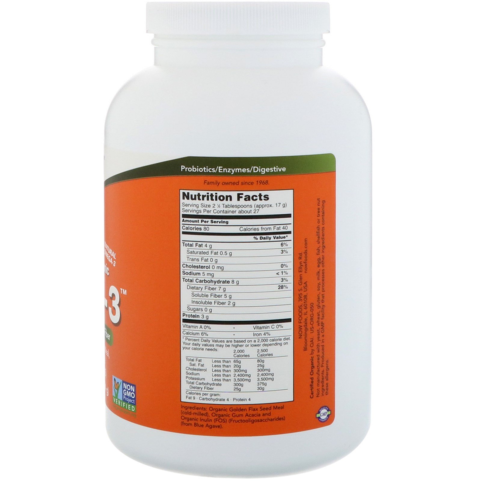 Now Foods, Orgânico, Fibra-3, Em pó, 454 g - Imagem 2