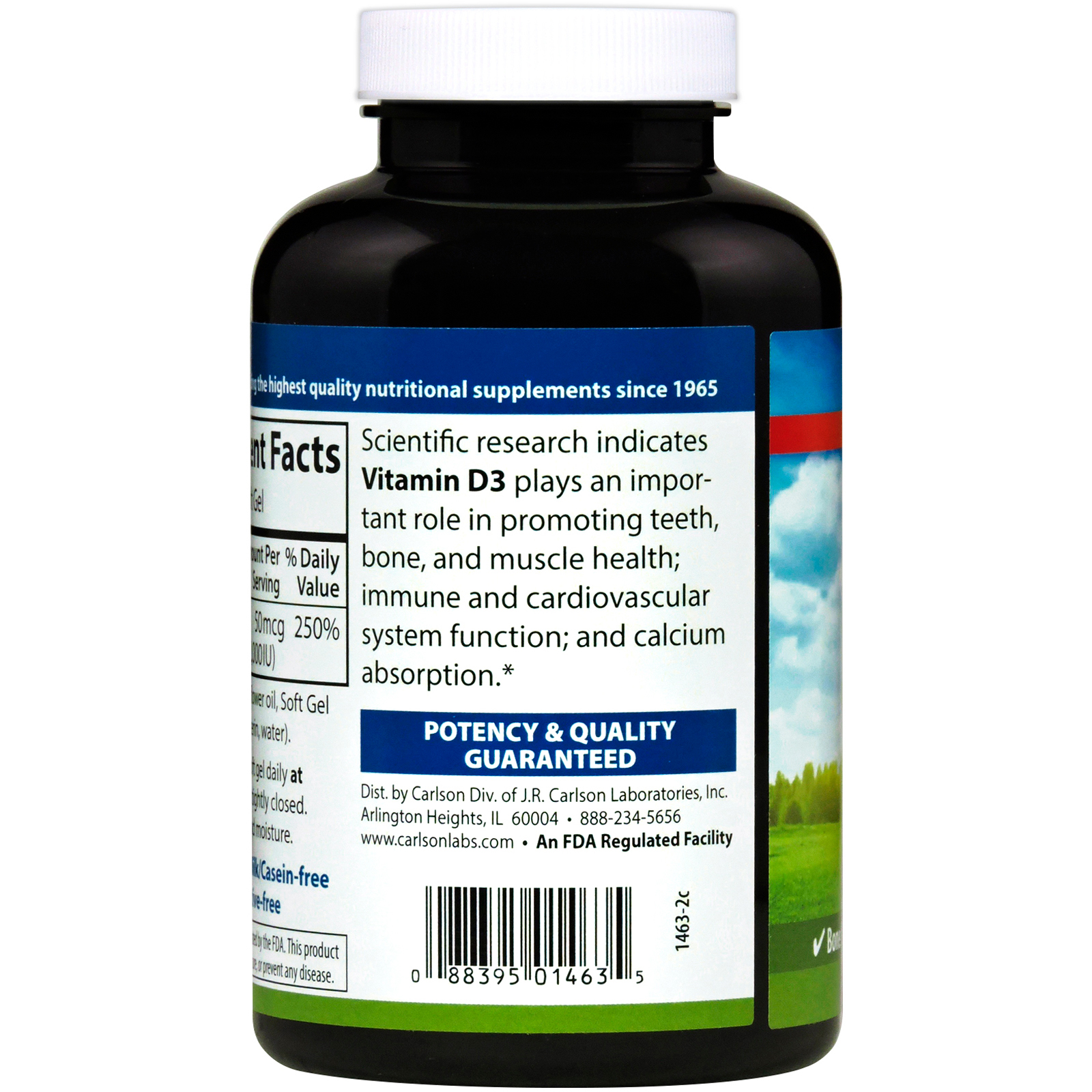 Carlson Labs, Vitamina D3, 2.000 UI (50 mcg), 360 Cápsulas Gelatinosas - Imagem 3