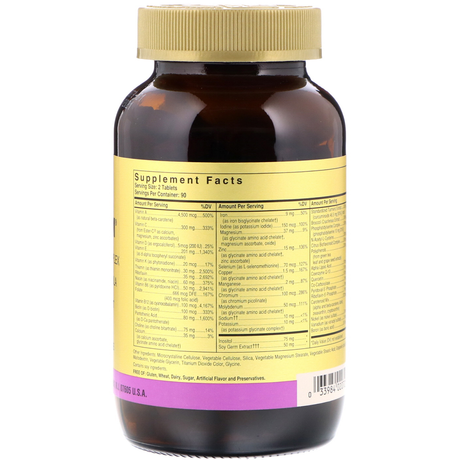 Solgar, Omnium, Complexo Fitonutriente, Fórmula com Várias Vitaminas e Minerais, 180 Comprimidos - Imagem 2