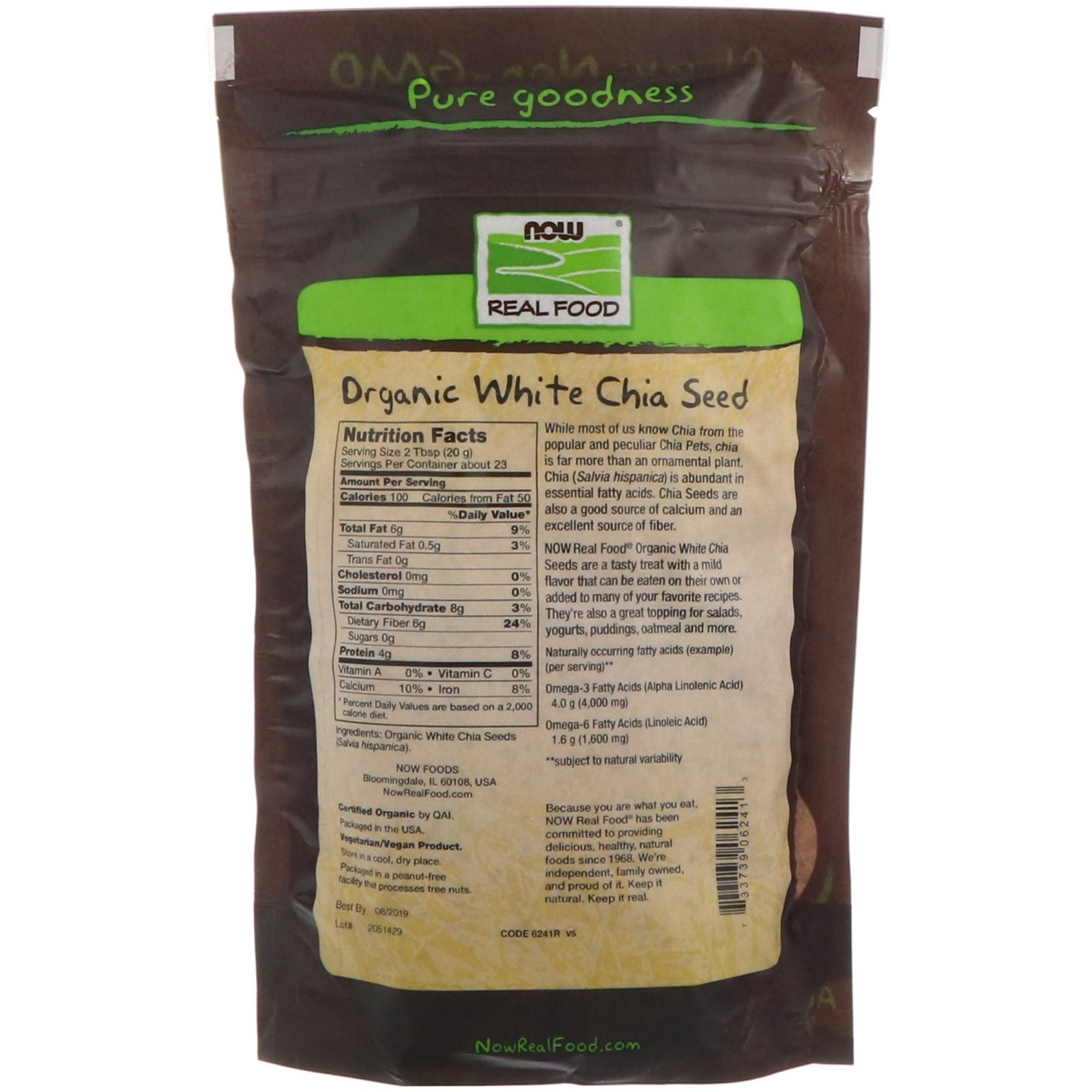 Now Foods, Real Food, Semente de Chia Orgânica Branca, 454 g (1 lb) - Imagem 2