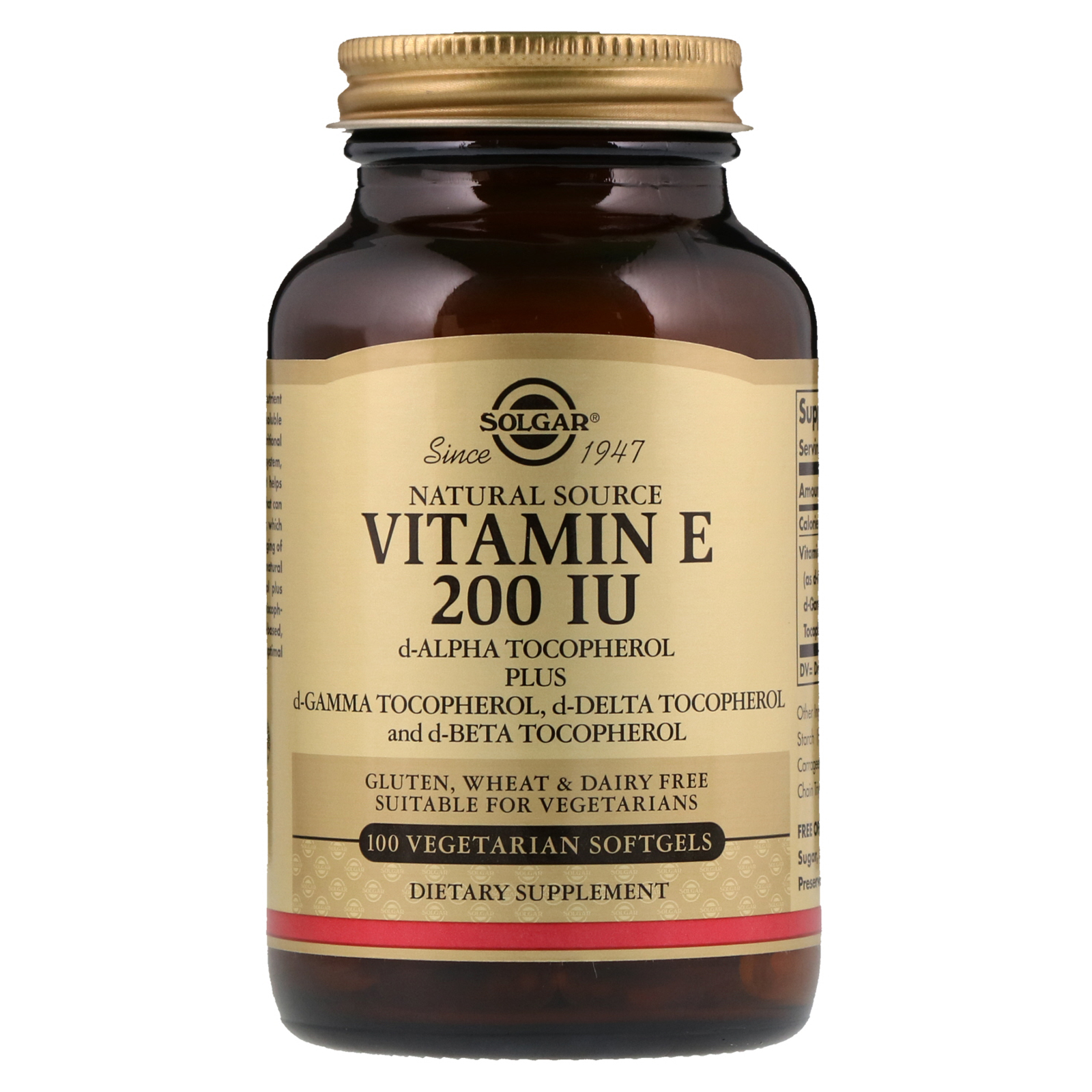 Solgar, Naturally Sourced Vitamin E, 200 IU, 100 Vegetarian Softgels