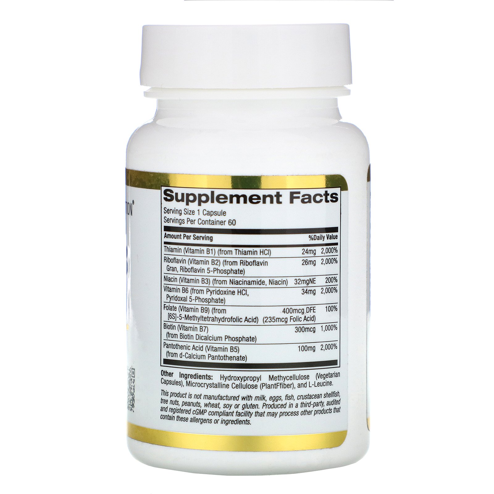 California Gold Nutrition, Complexo B, Complexo Essencial de Vitamina B, 60 Cápsulas Vegetais - Imagem 2