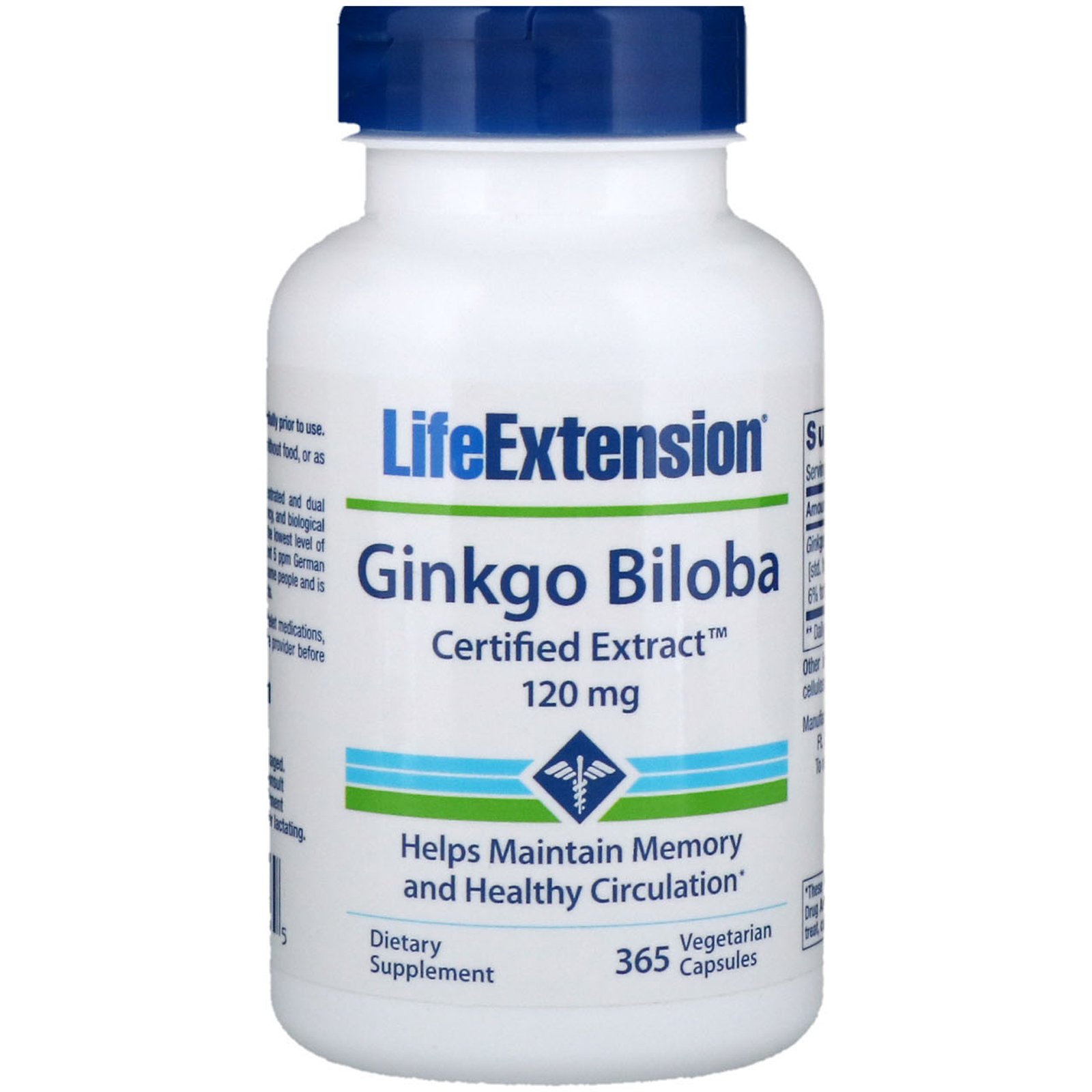 Life Extension, Ginkgo biloba, Certified Extract, 120 mg, 365 Cápsulas Vegetais