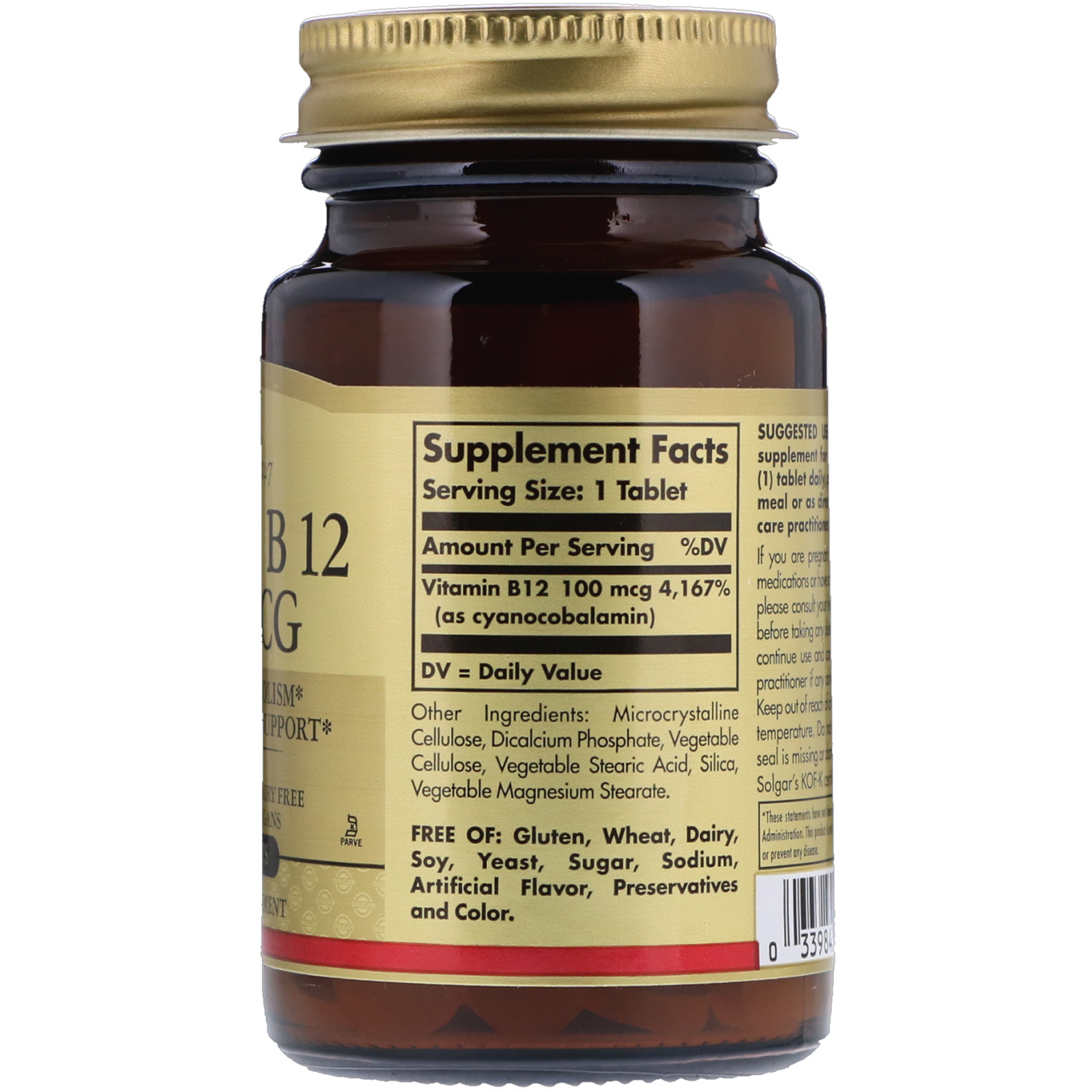 Solgar, Vitamina B12, 100 mcg, 100 comprimidos - Imagem 2