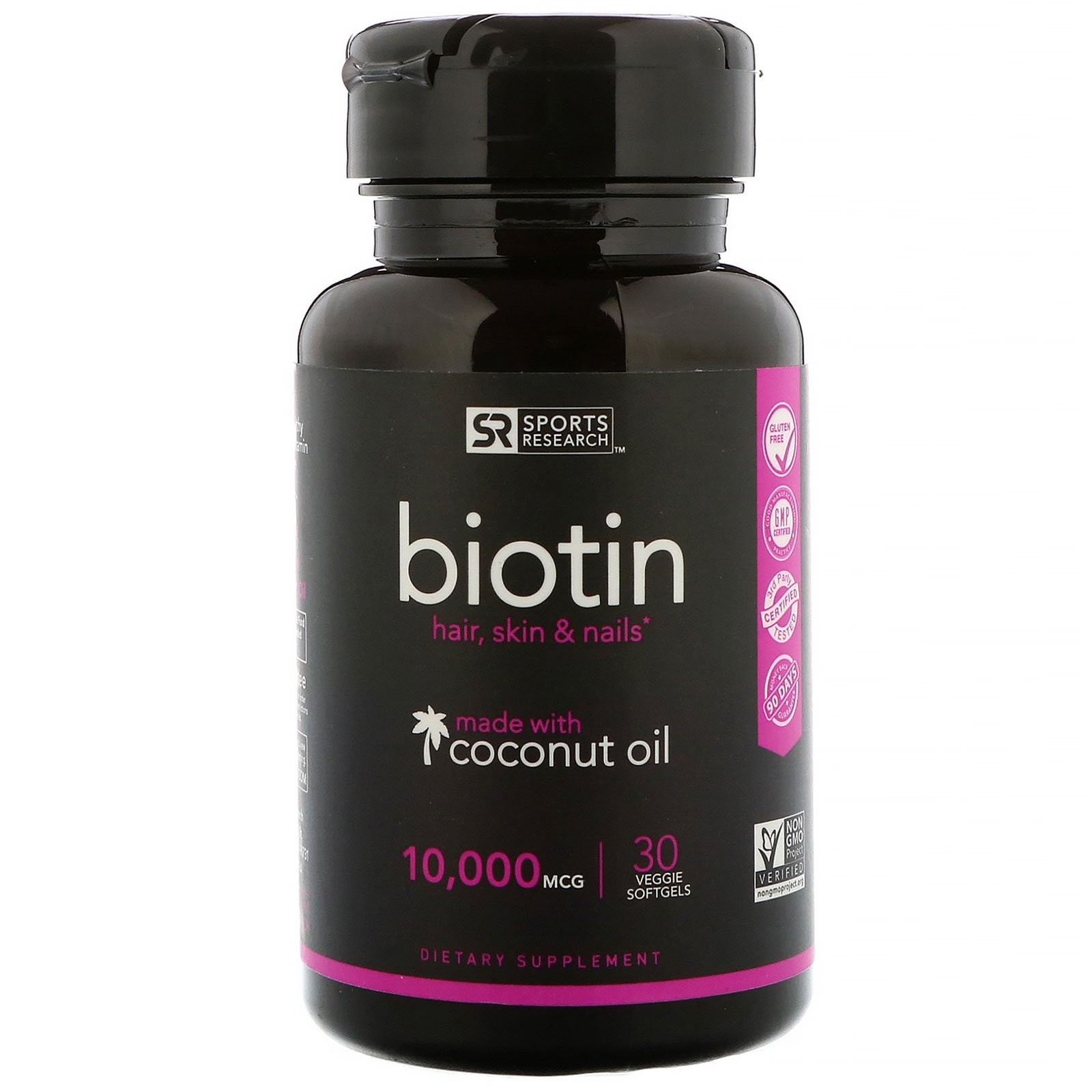 Sports Research, Biotina com Óleo de Coco, 10.000 mcg, 30 Cápsulas Gelatinosas Vegetais