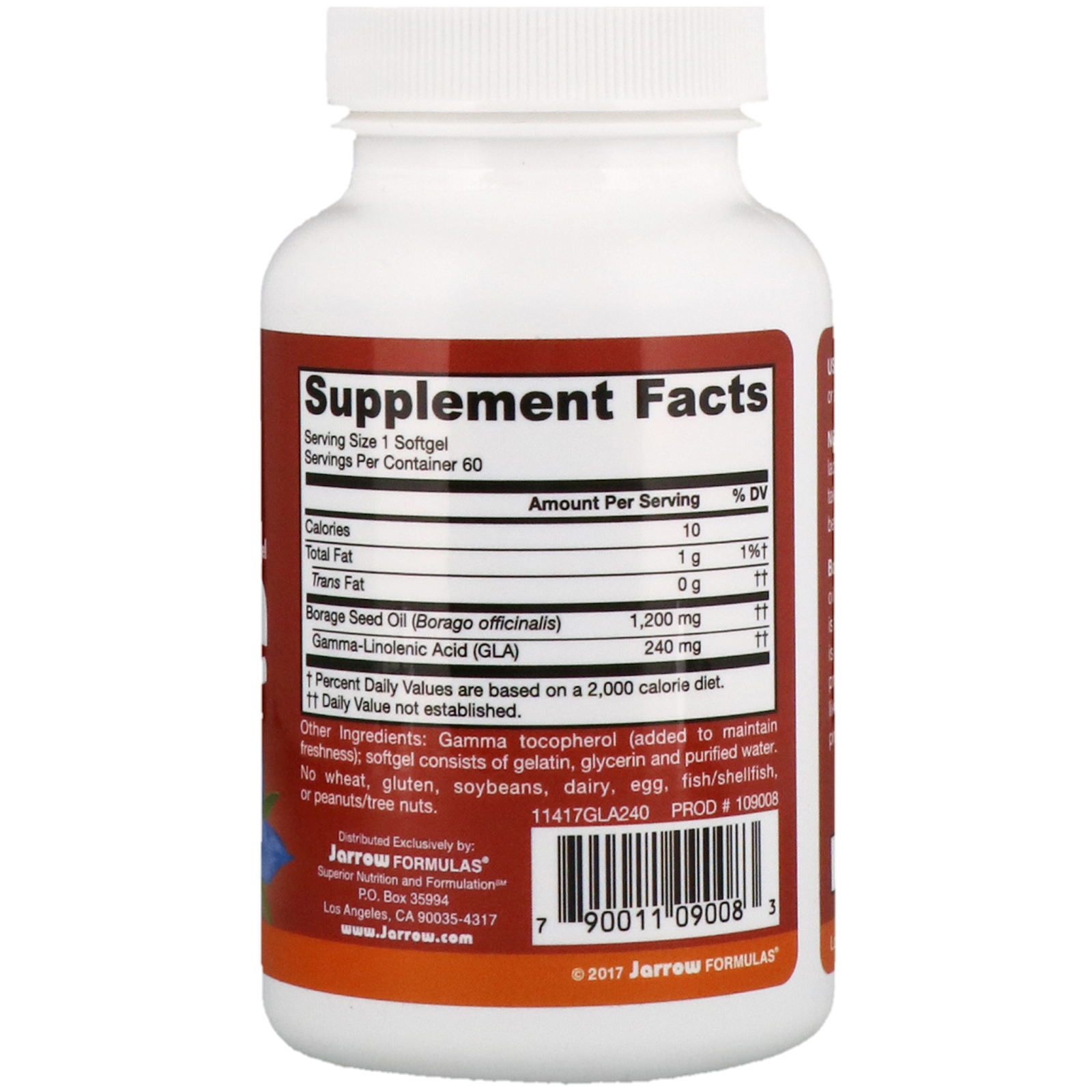 Jarrow Formulas, Borage, GLA-240, 1,200 mg, 60 Softgels - Imagem 2