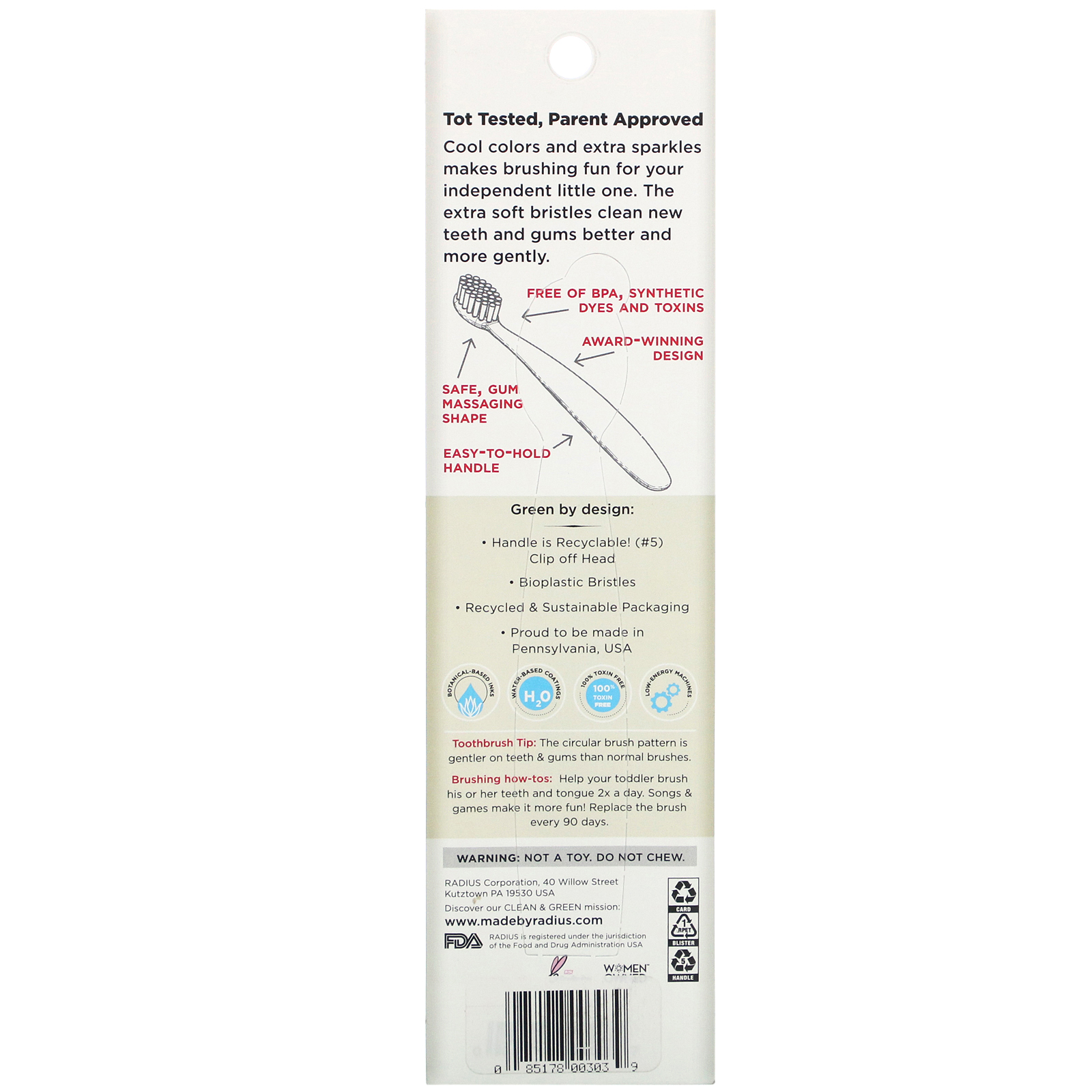 RADIUS, Totz Toothbrush, 18 + Months, Extra Soft, Light Blue Sparkle, 1 Toothbrush - Imagem 3