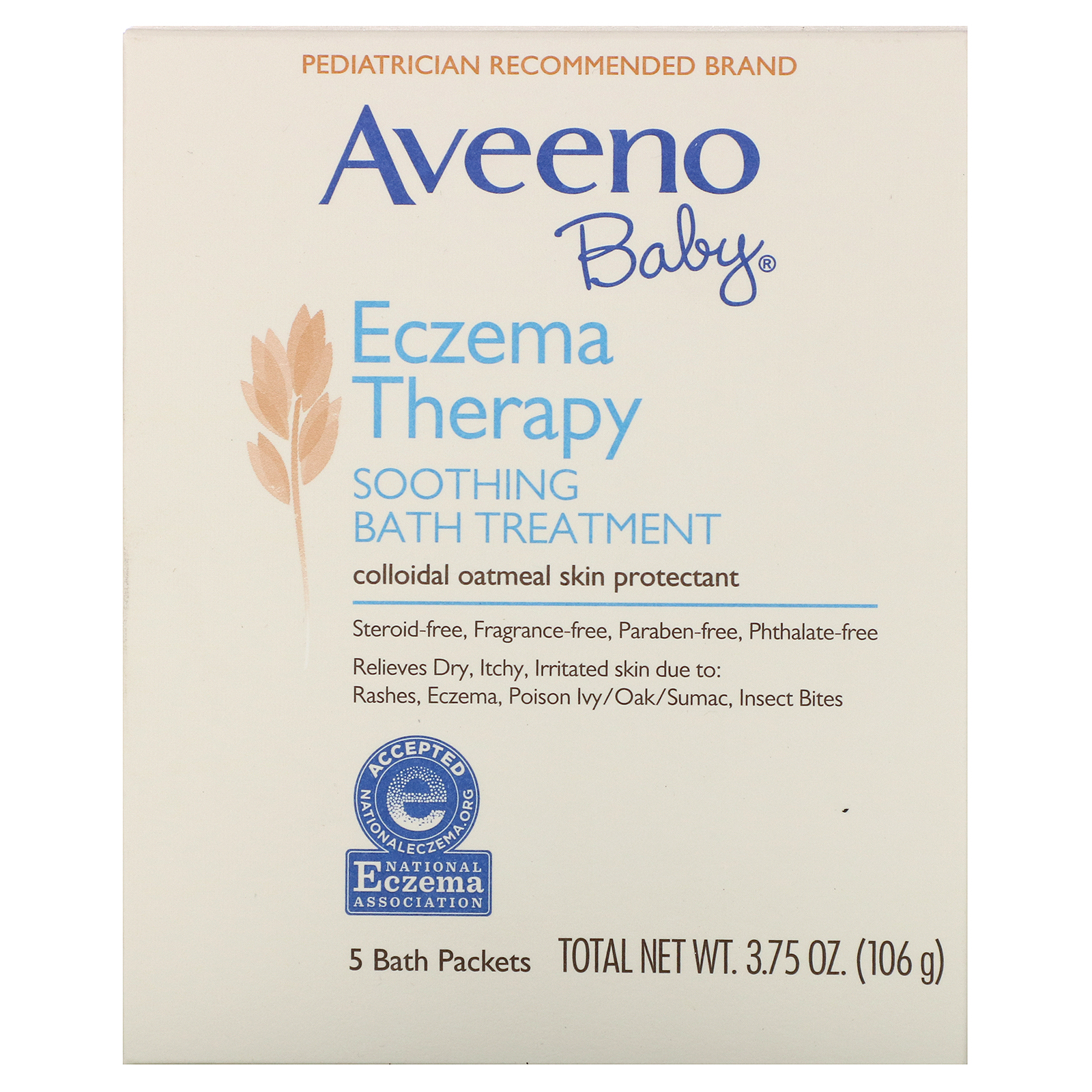 Aveeno, Baby, Tratamento para Eczema, Cuidado Intensivo para o Banho, Sem Fragrância, 5 Pacotes de Banho, 106 g (3,75 oz) - Imagem 2