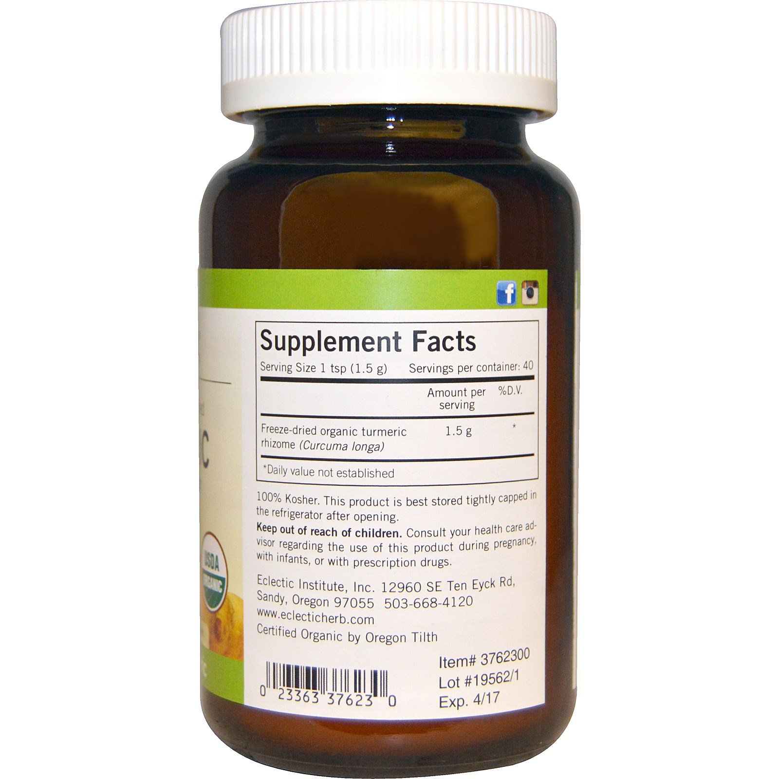 Eclectic Institute, Turmeric, Whole Food POWder, 2.1 oz (60 g) - Imagem 2