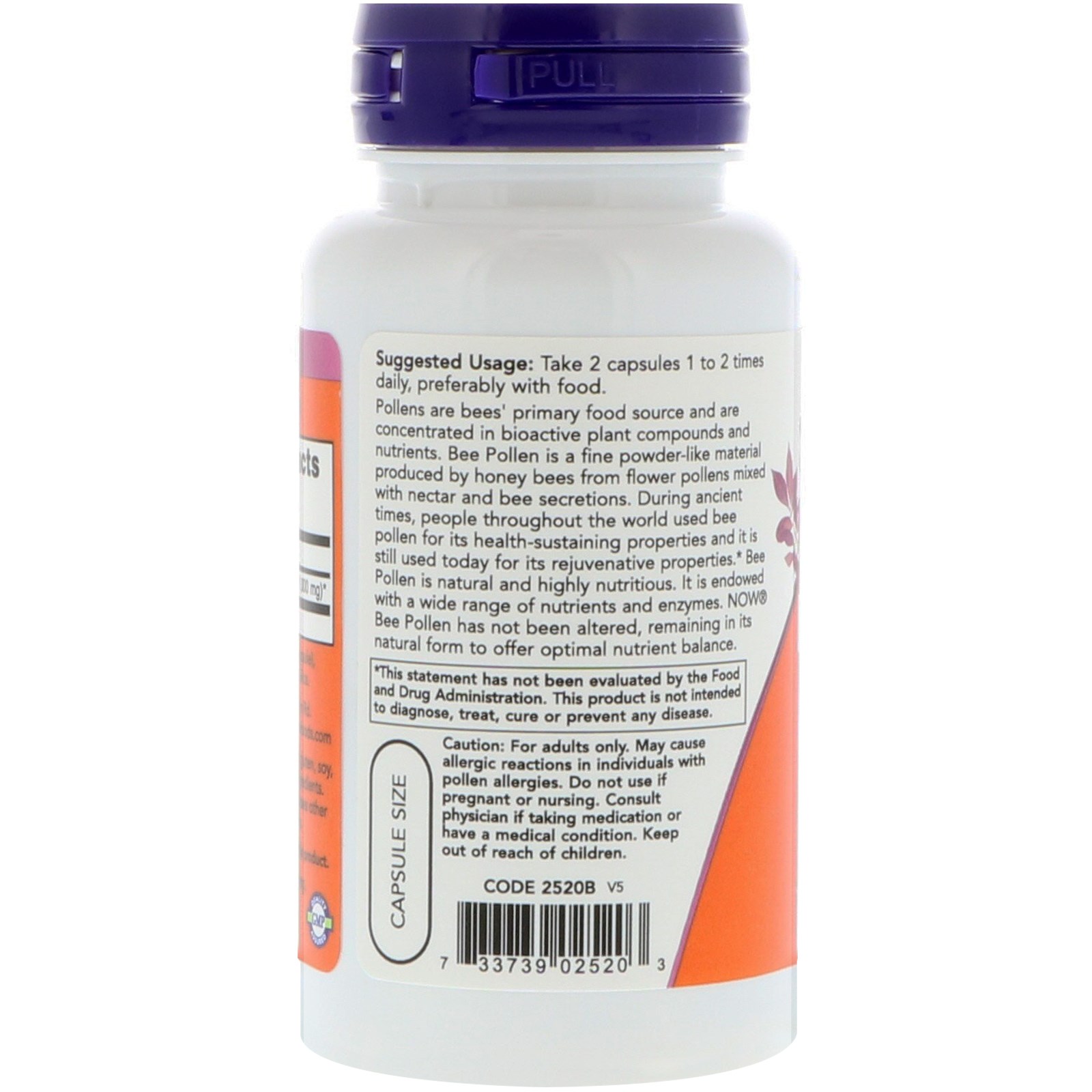 Now Foods, Cápsulas de Pólen de Abelha, 500 mg, 100 Cápsulas - Imagem 3