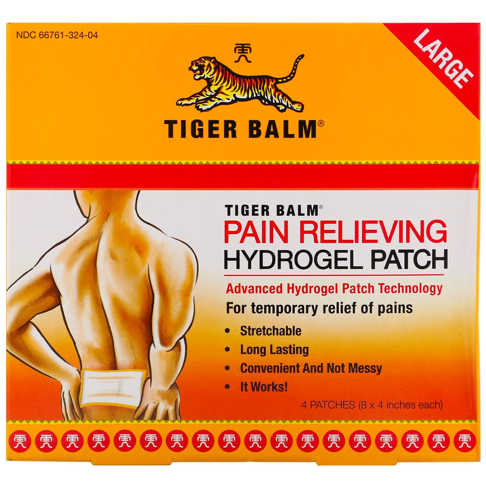 Tiger Balm, Pain Relieving Patch, Large, 4 Adesivos (8 x 4 pol. Cada)