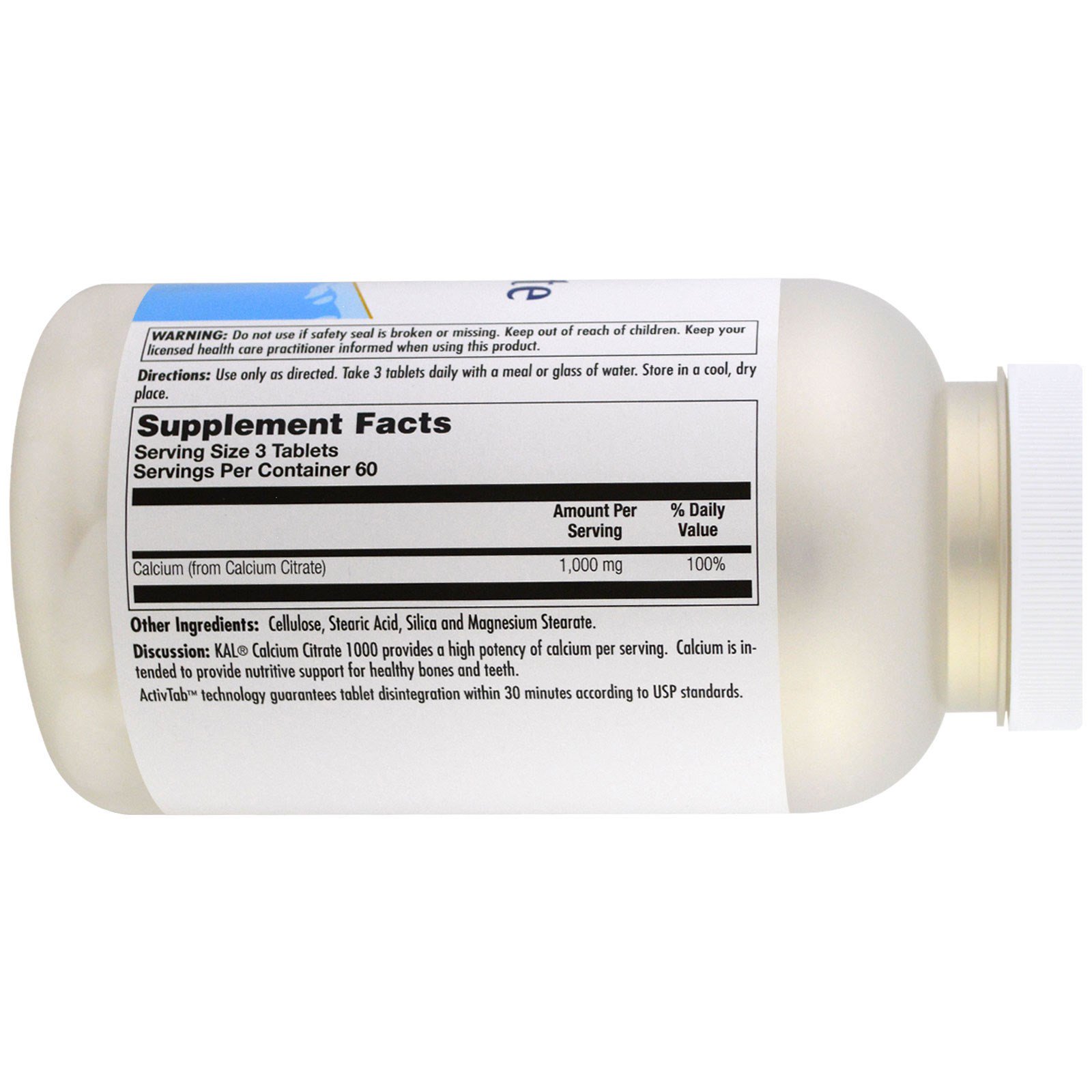 KAL, Calcium Citrate 1000, 1000 mg, 180 Comprimidos - Imagem 3