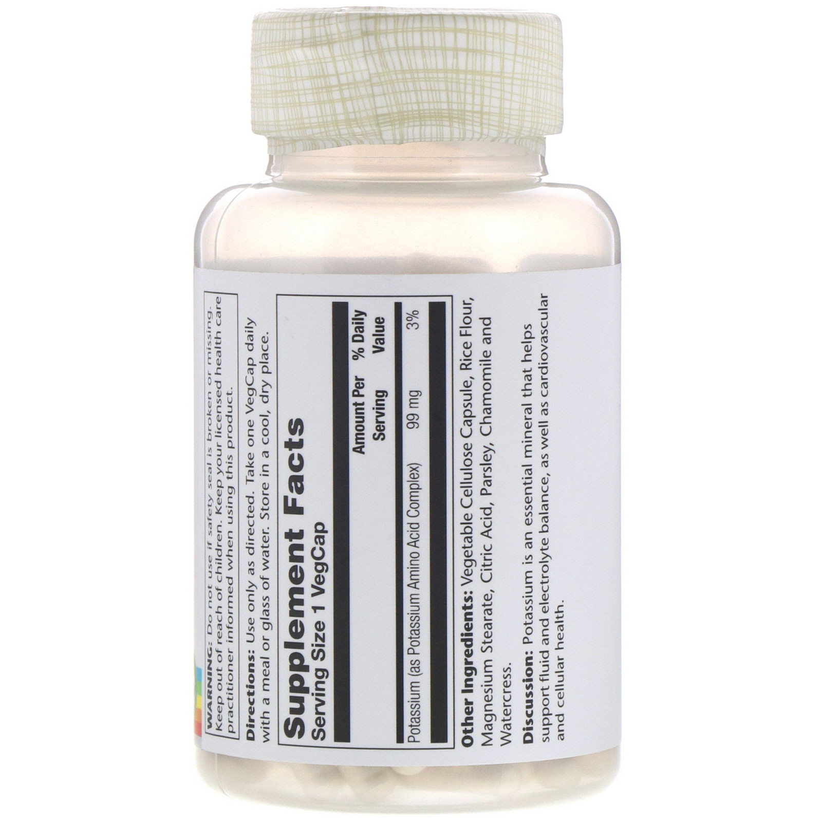 Solaray, Potássio, 99 mg, 200 Capsulas Vegetais - Imagem 2