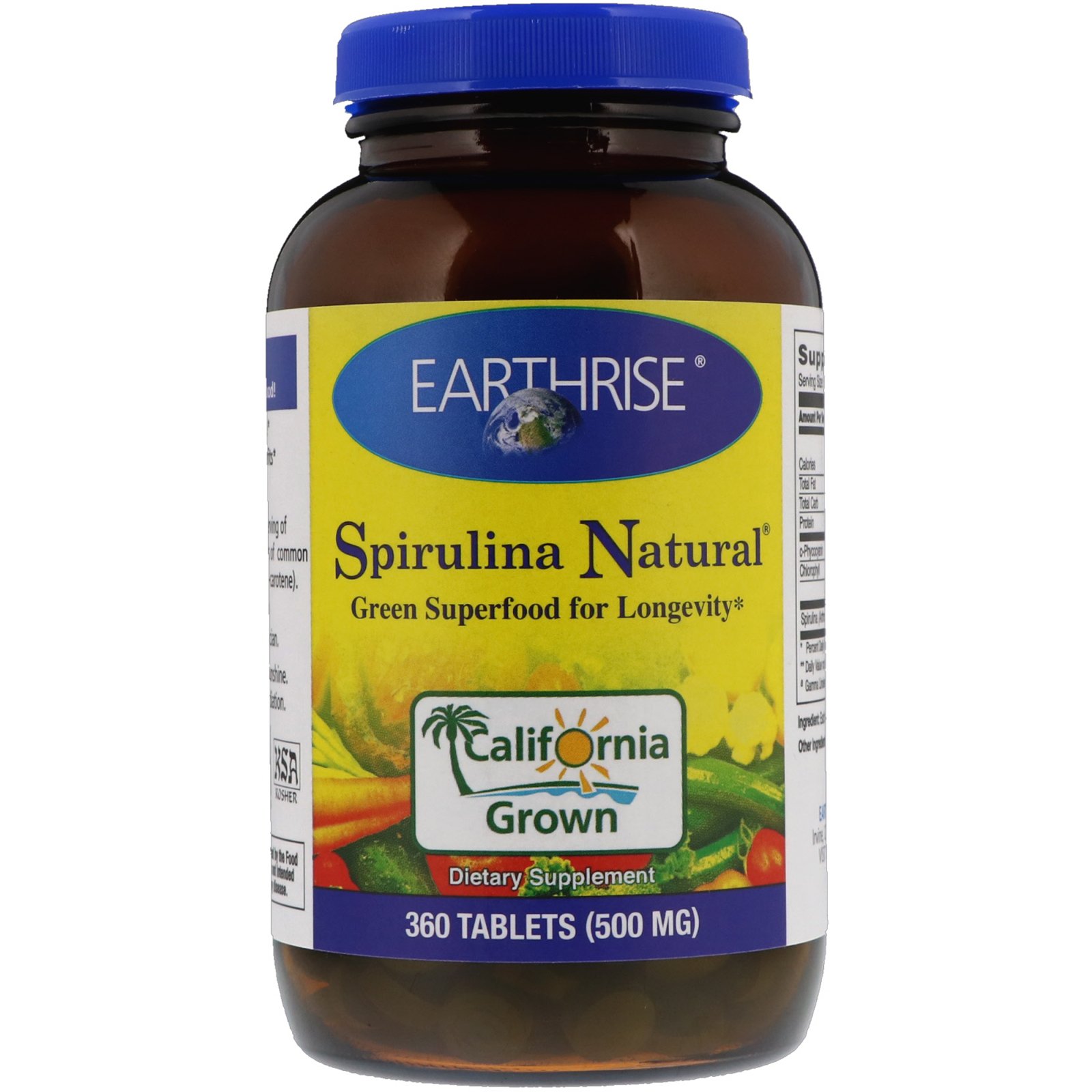Earthrise, Spirulina Natural, 500 mg, 360 comprimidos