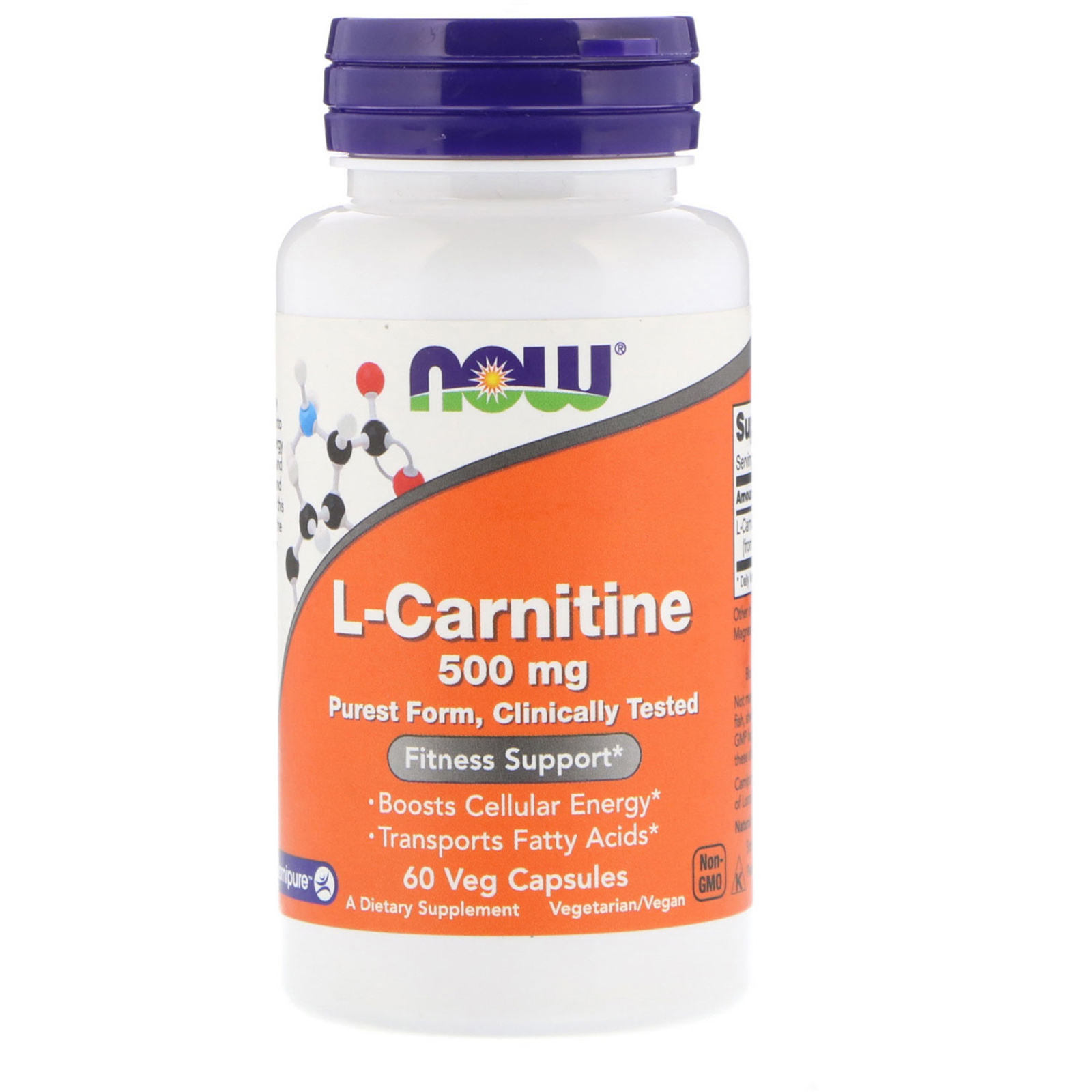 Now Foods, L-Carnitine, 500 mg, 60 Cápsulas Vegetais