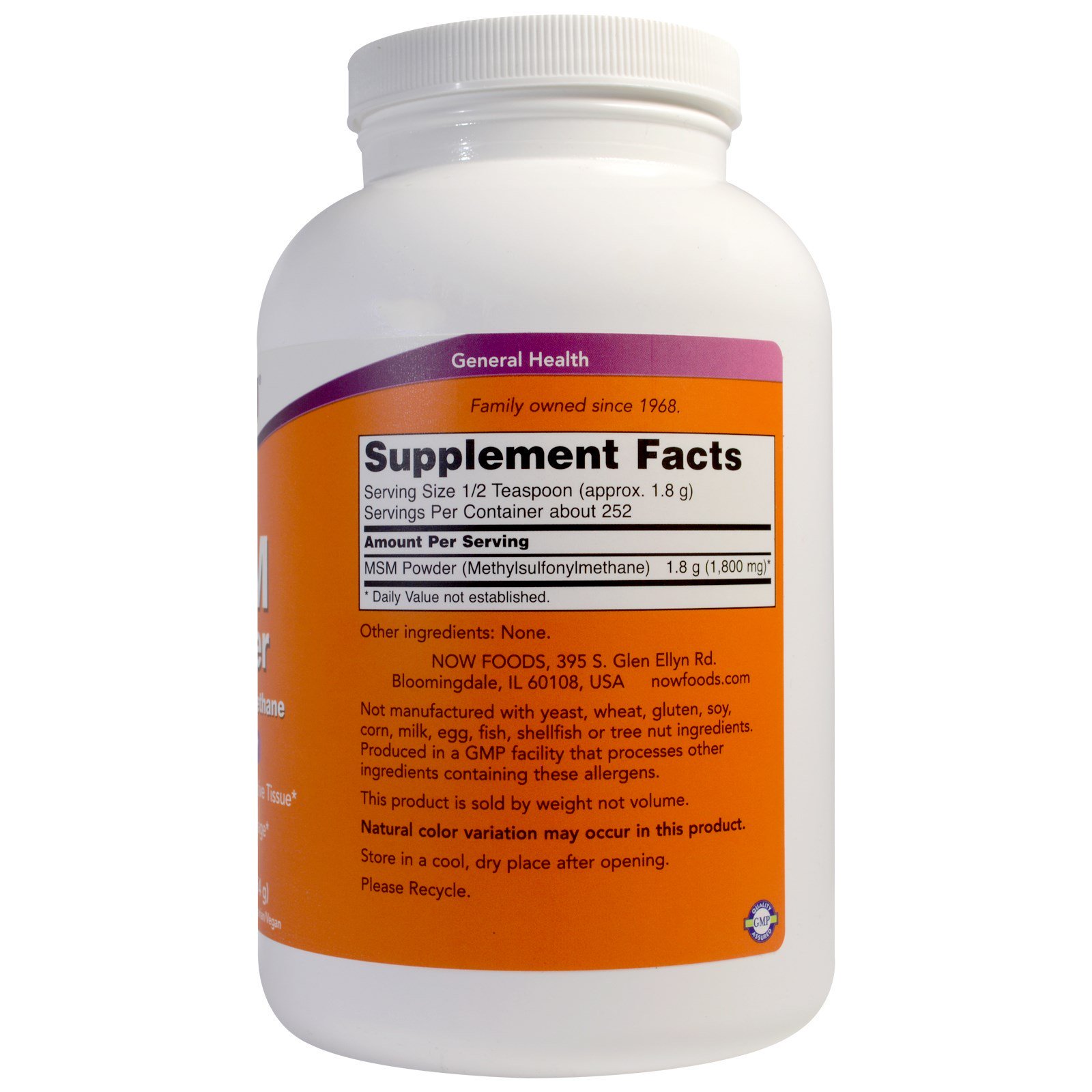 Now Foods, MSM em Pó, 454 g (1 lb) - Imagem 2