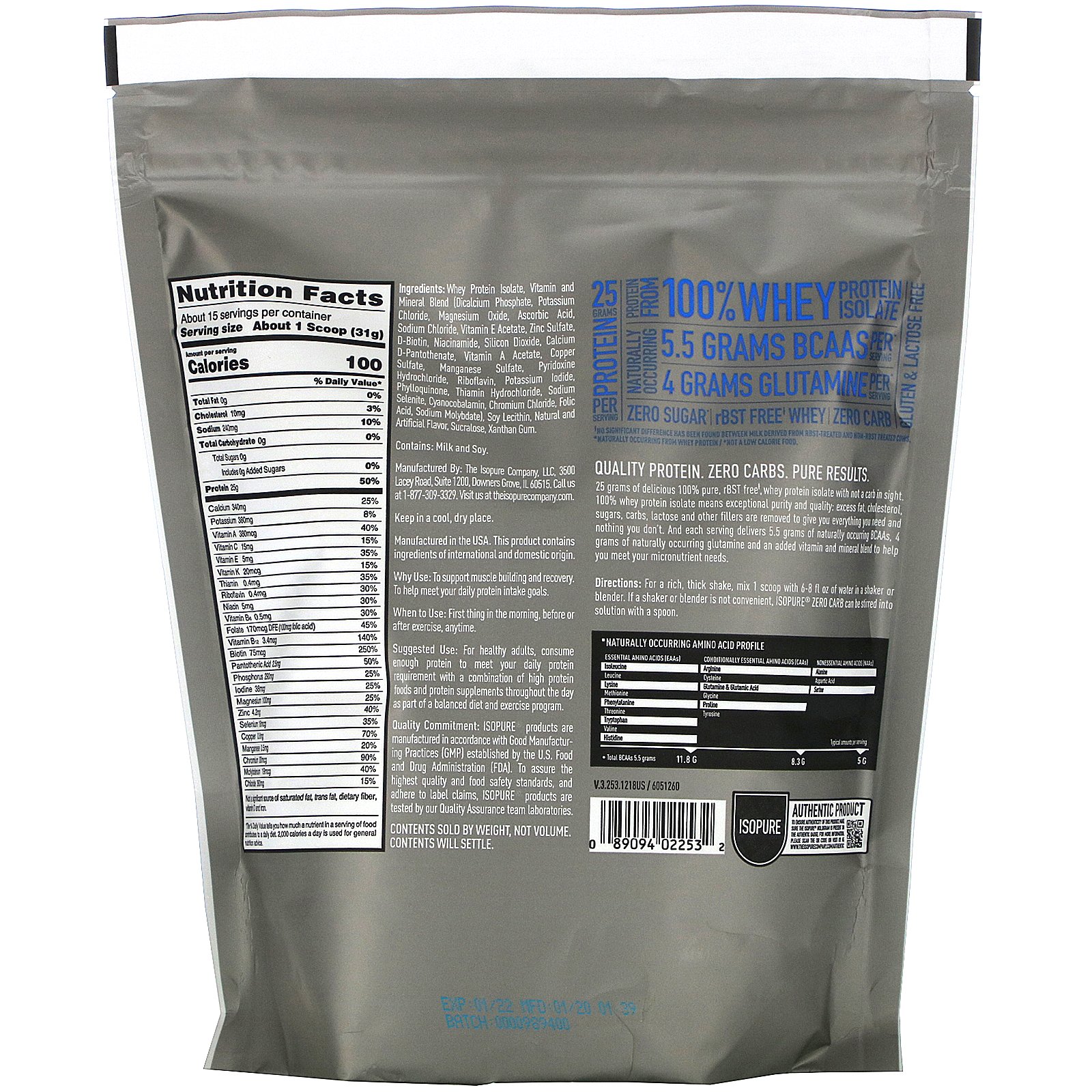 Isopure, Zero Carb, Proteína em Pó, Baunilha Cremosa, 454 g (1 lb) - Imagem 2