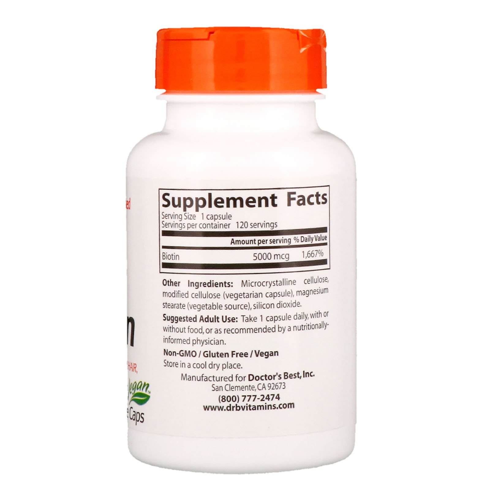Doctor's Best, Biotina, 5.000 mcg, 120 Cápsulas Vegetais - Imagem 2