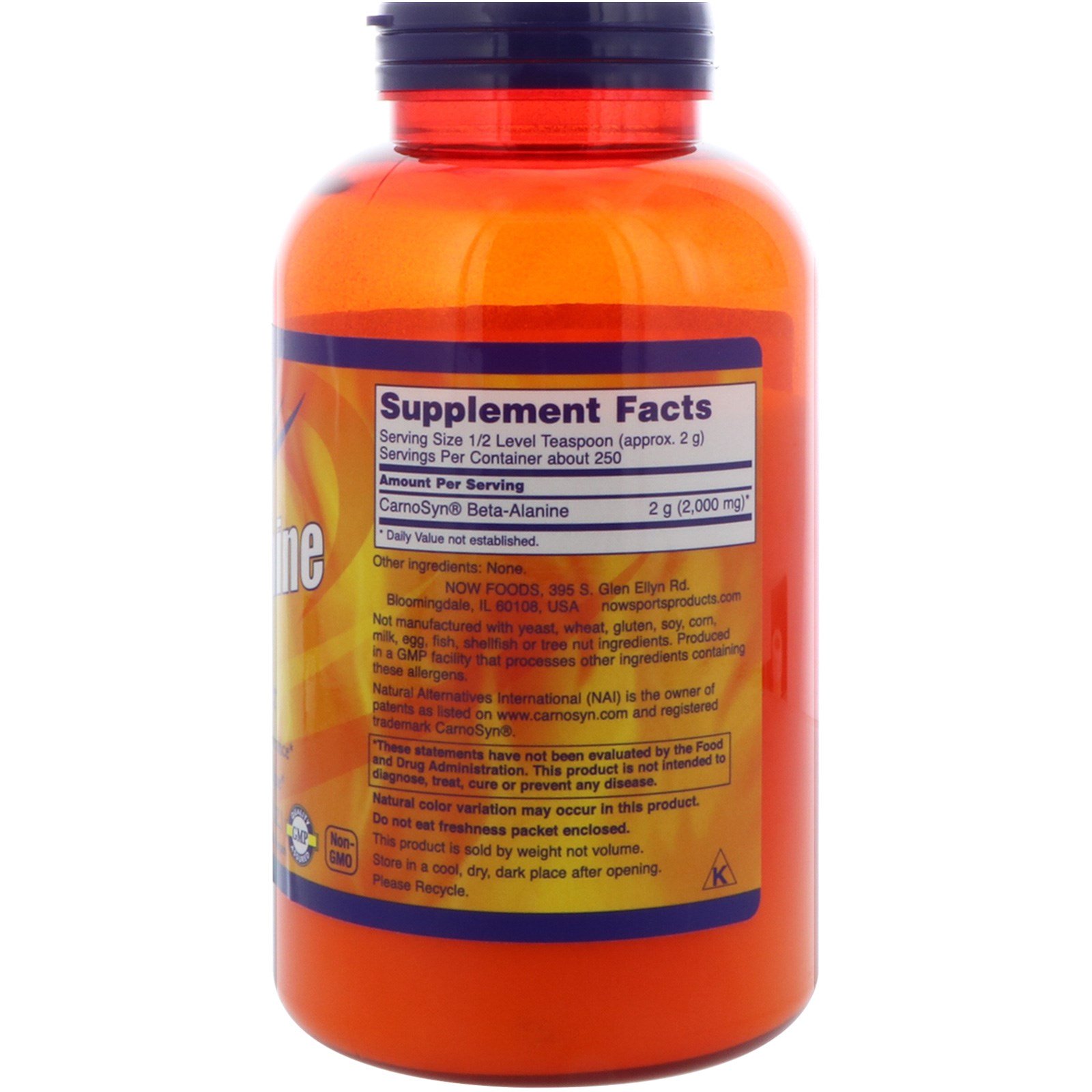 Now Foods, Esportes, Beta-Alanina, Pó Puro, 500 g (17,6 oz) - Imagem 2
