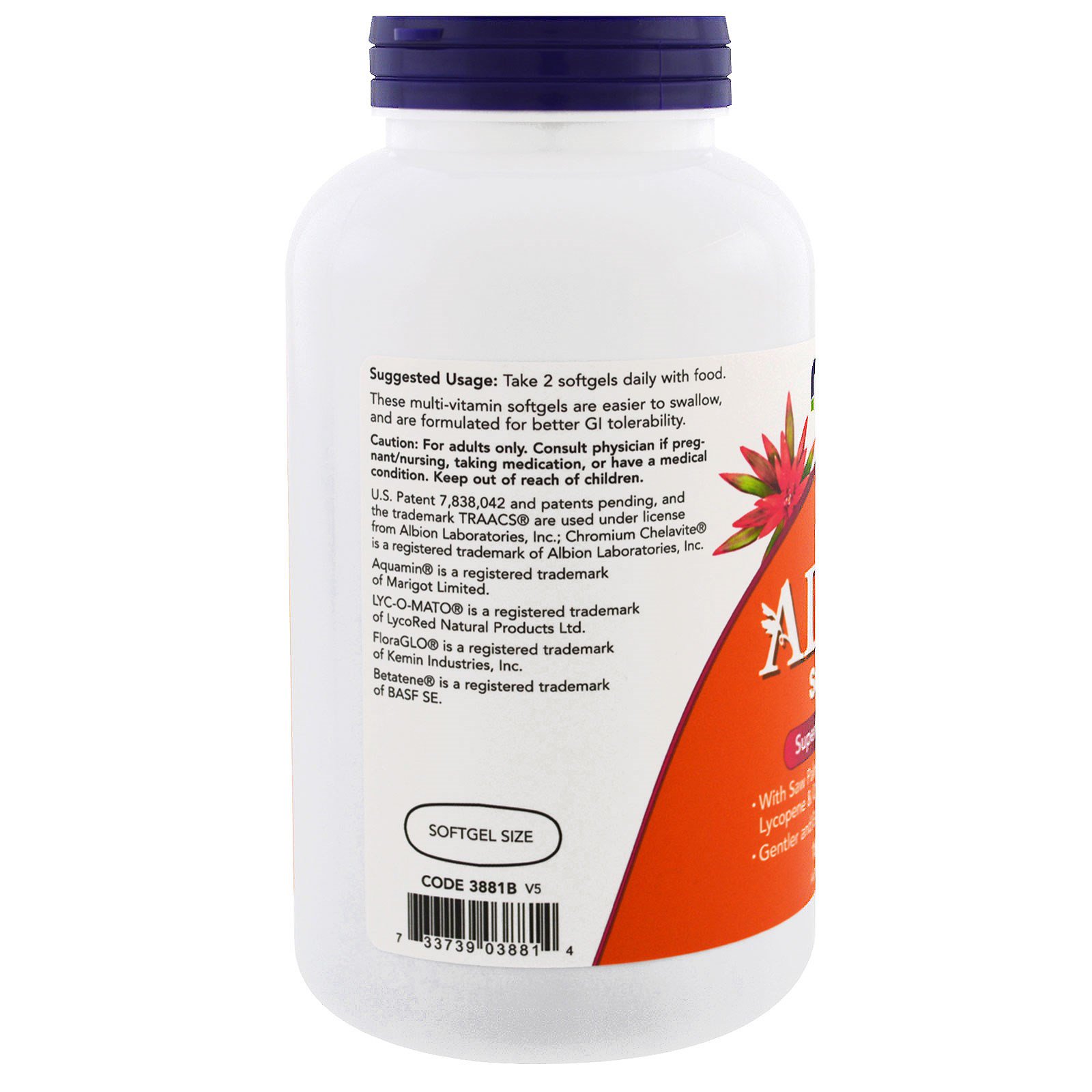 Now Foods, ADAM, Multivitamínico Superior para Homens, 180 Softgels - Imagem 3