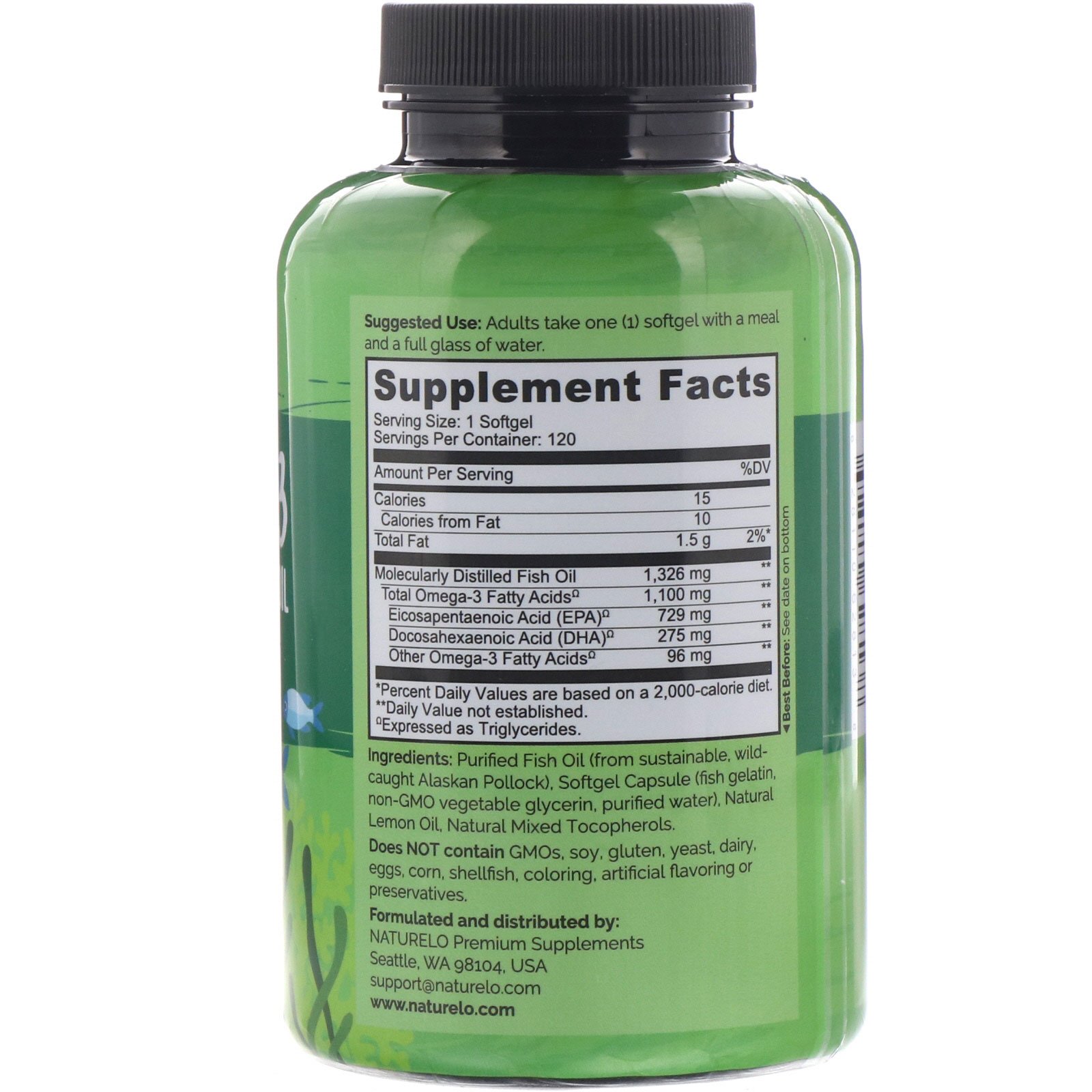 NATURELO, Óleo de Peixe, Triglicerídeos Ômega-3, 1100 mg, 120 Cápsulas Gelatinosas - Imagem 2