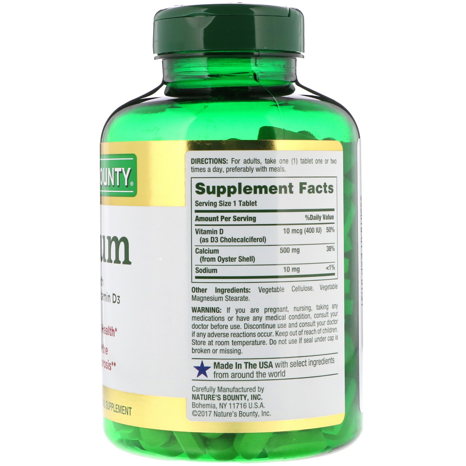 Nature's Bounty, Cálcio com Vitamina D, 500 mg, 300 Cápsulas - Imagem 2