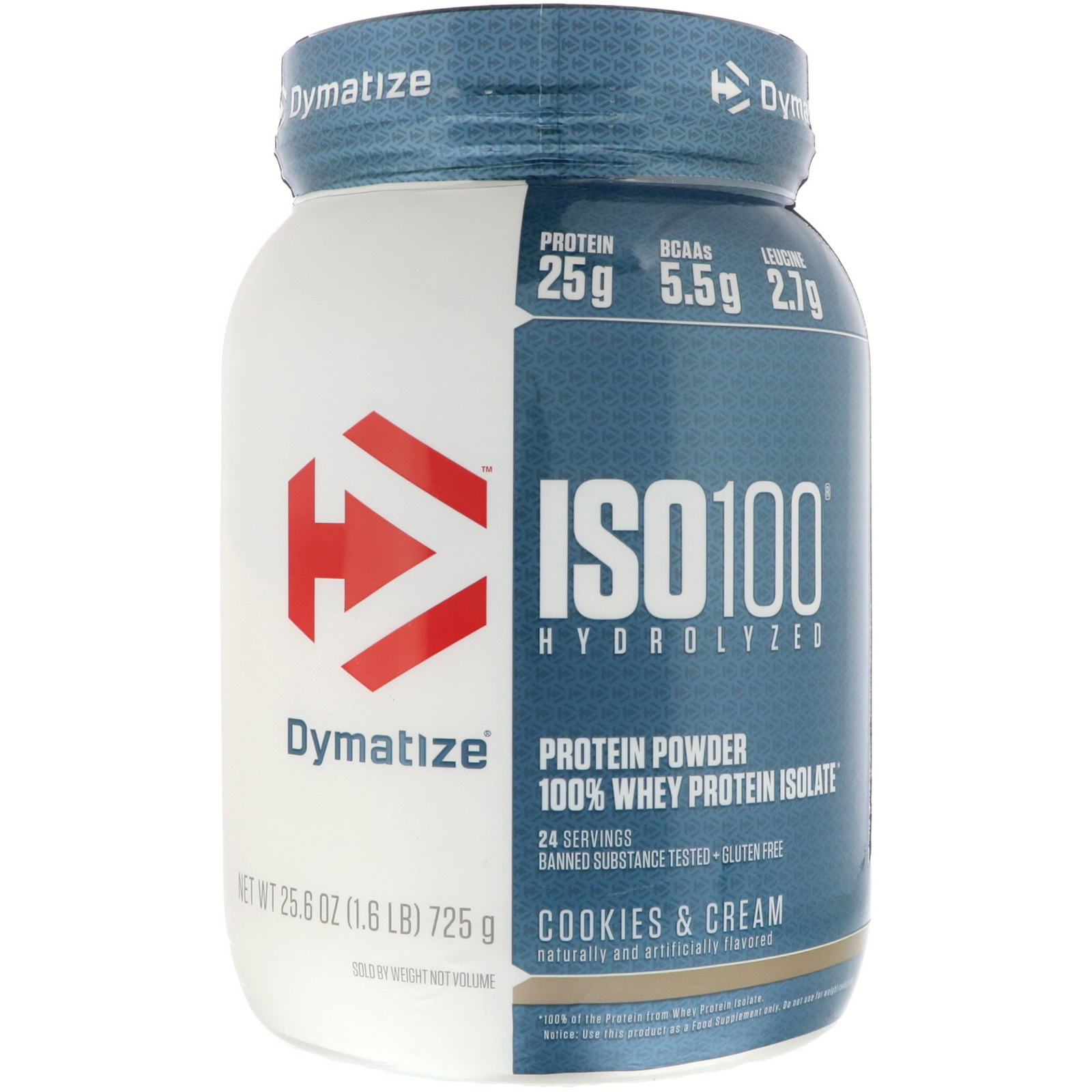 Dymatize Nutrition, ISO 100 Hidrolisado, Isolado de Proteína Whey 100%, Cookies & Cream, 725 g (1,6 lbs)