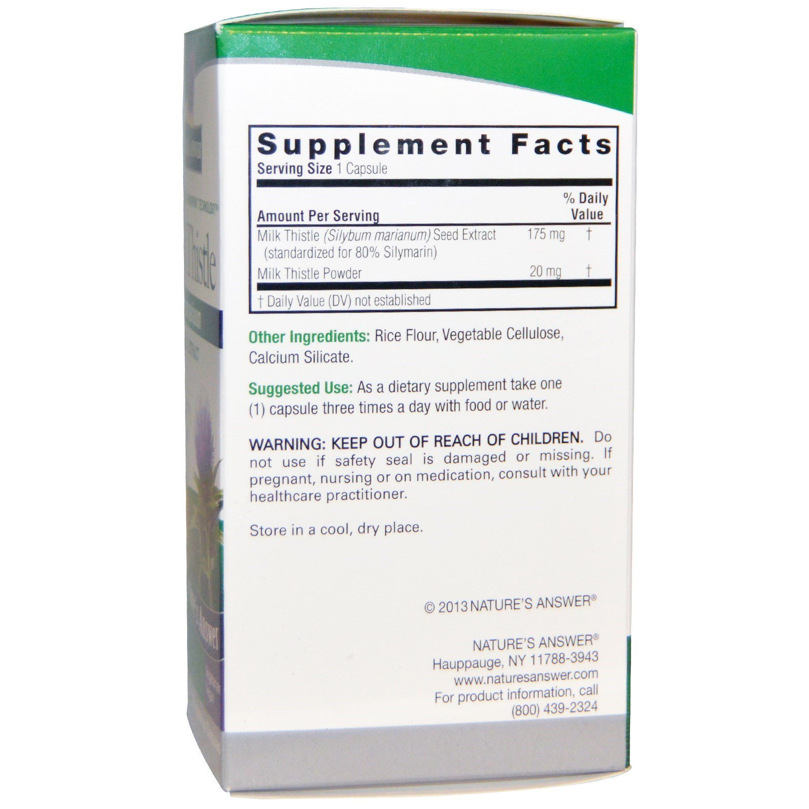 Nature's Answer, Milk Thistle, 60 Vegetarian Capsules - Imagem 2