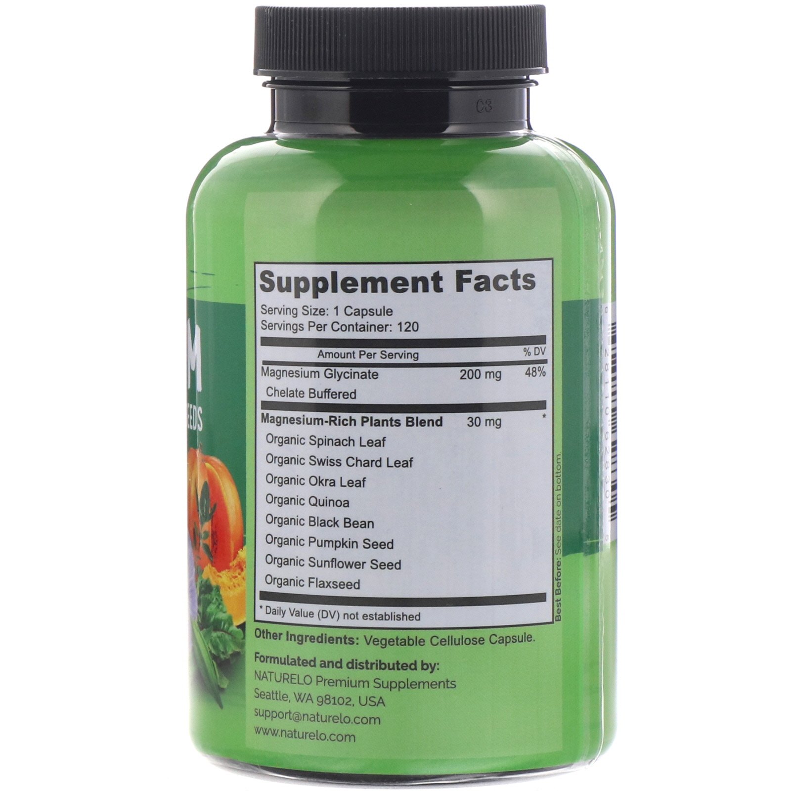 NATURELO, Magnésio com Sementes e Vegetais Orgânicos, 200 mg, 120 Cápsulas Vegetarianas - Imagem 2