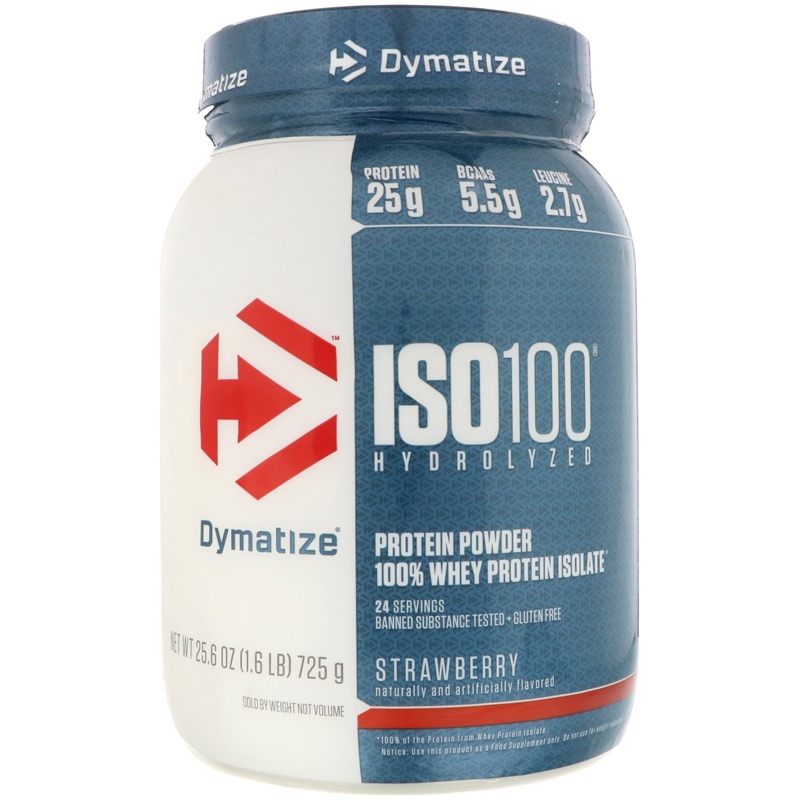Dymatize Nutrition, ISO 100 Hidrolisado, Isolado de Proteína Whey 100%, Morango, 725 g (1,6 lbs)