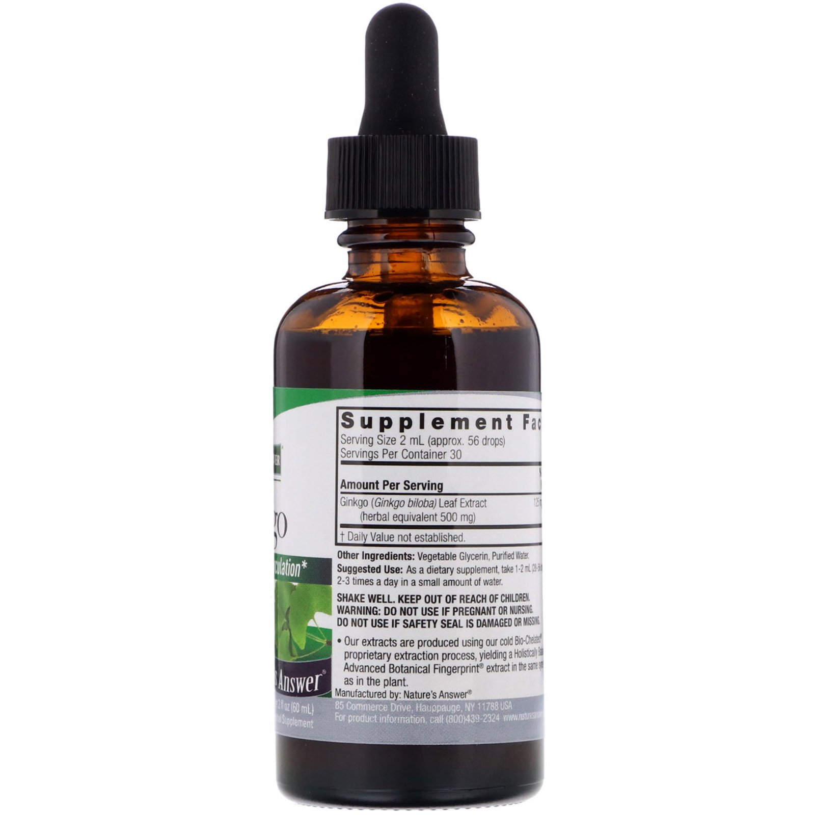 Nature's Answer, Ginkgo, Sem Álcool, 500 mg, 2 fl oz (60 ml) - Imagem 2