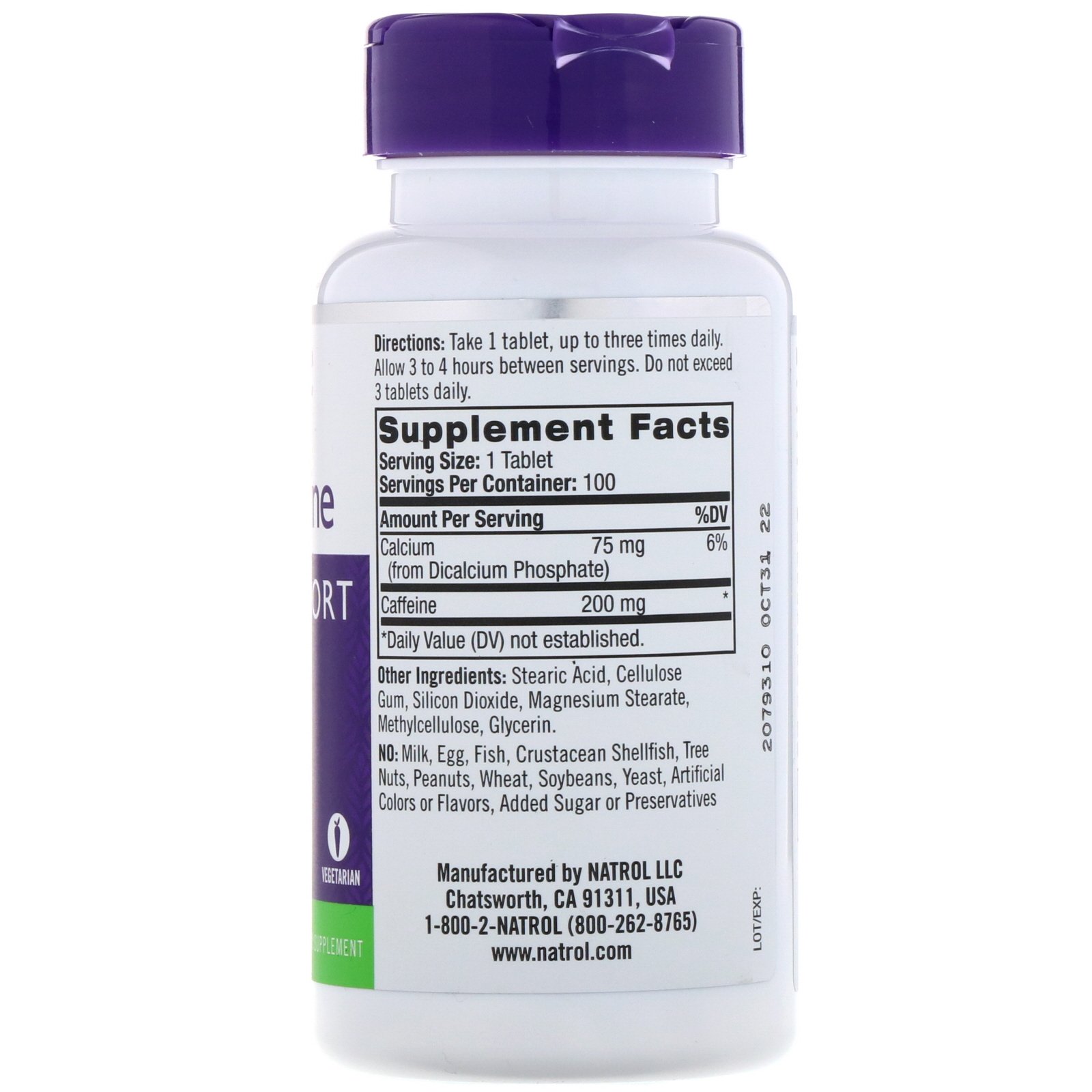 Natrol, High Caffeine, Extra Strength, 200 mg, 100 Tablets - Imagem 2