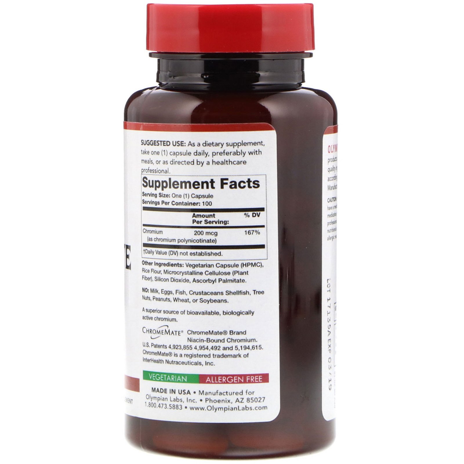 Olympian Labs, Chromium Polynicotinate, 200 mcg, 100 Vegetarian Capsules - Imagem 2