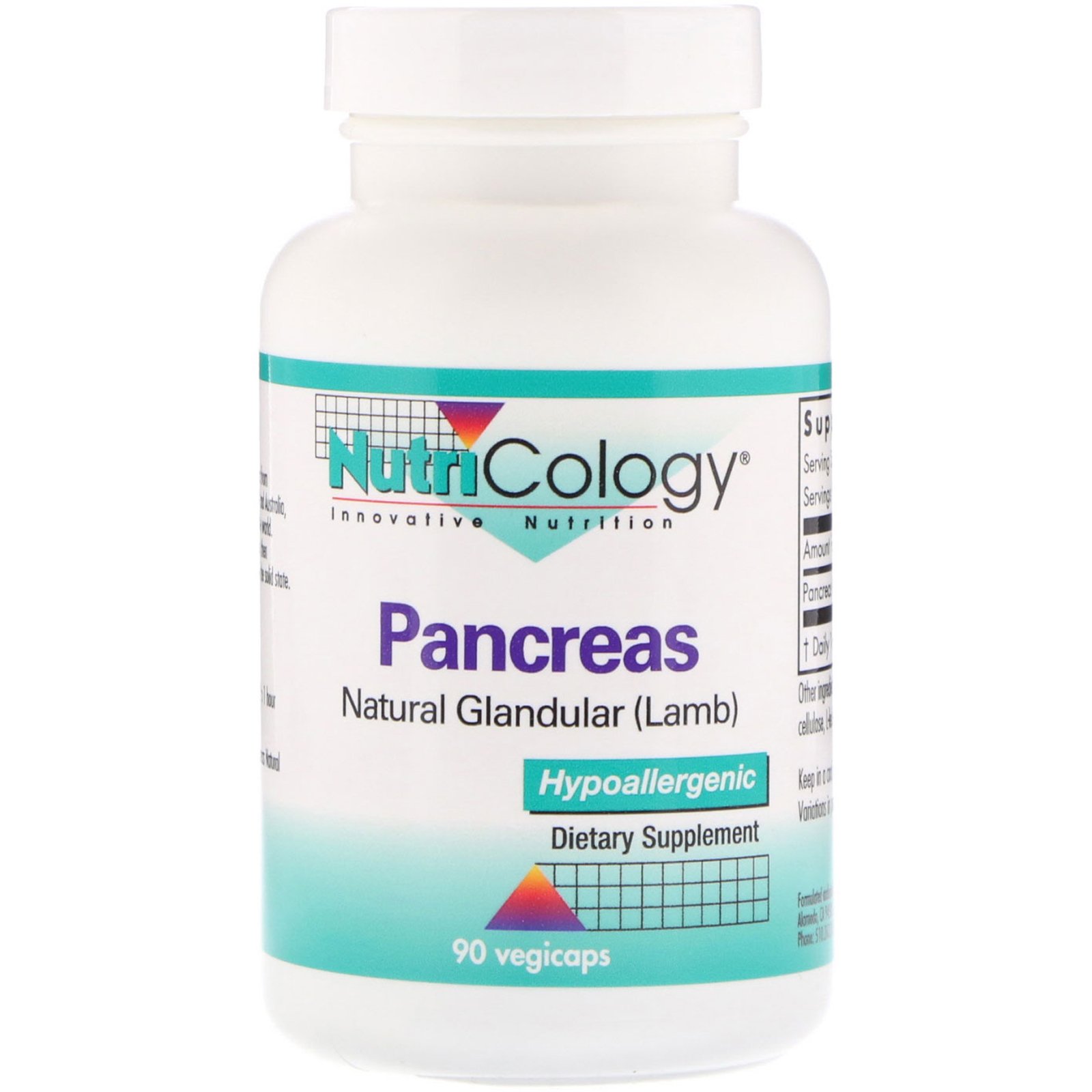 Nutricology, Pâncreas, Glandular Natural (Cordeiro), 90 Cápsulas Vegetais