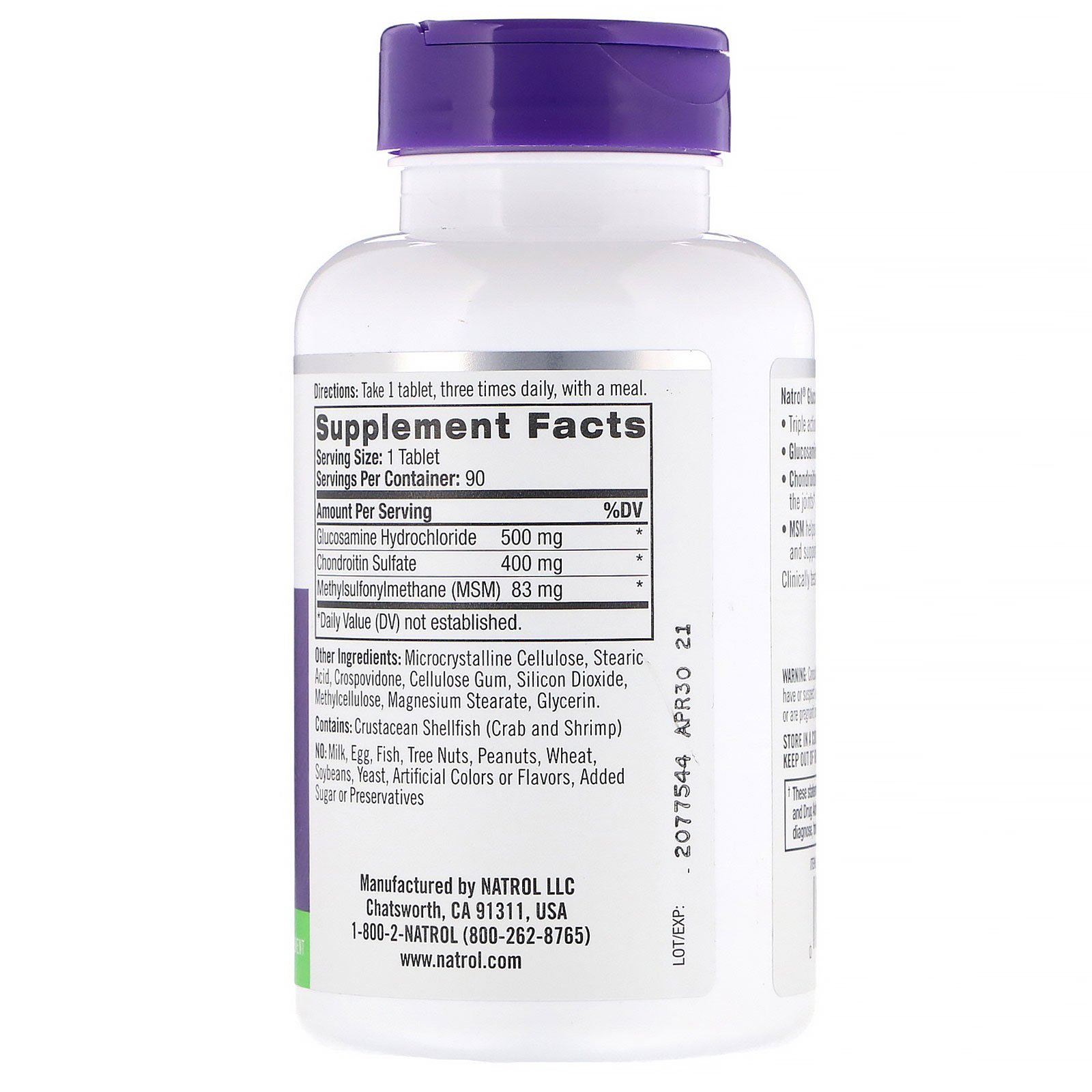 Natrol, Glucosamina, Condroitina e MSM, 90 Comprimidos - Imagem 2