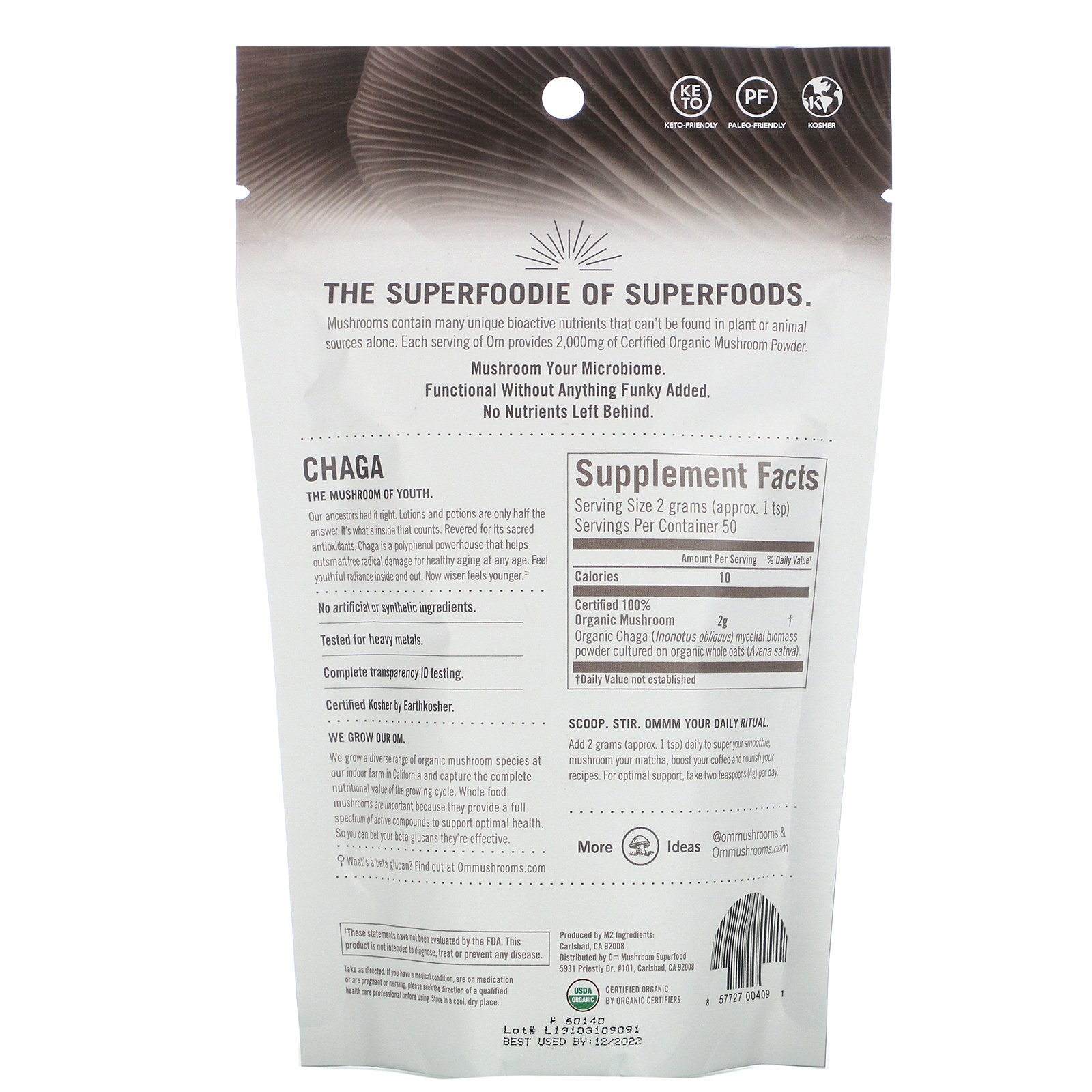 Organic Mushroom Nutrition, Chaga, Cogumelo em Pó 100% Orgânico Certificado, 3,5 oz (100 g) - Imagem 2