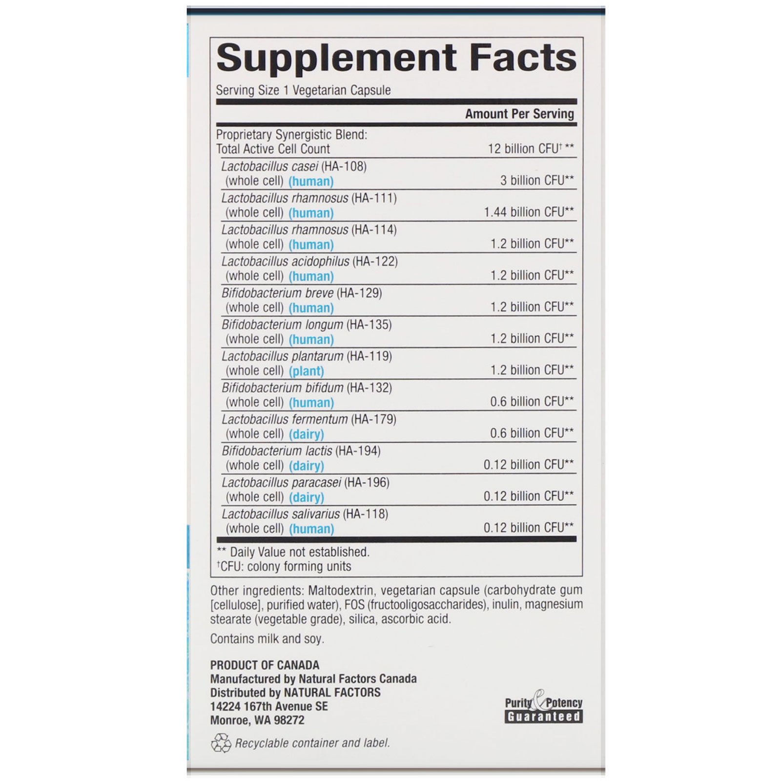 Natural Factors, Ultimate Probiotic, 12/12 Formula, 12 Billion CFU, 120 Vegetarian Capsules - Imagem 2