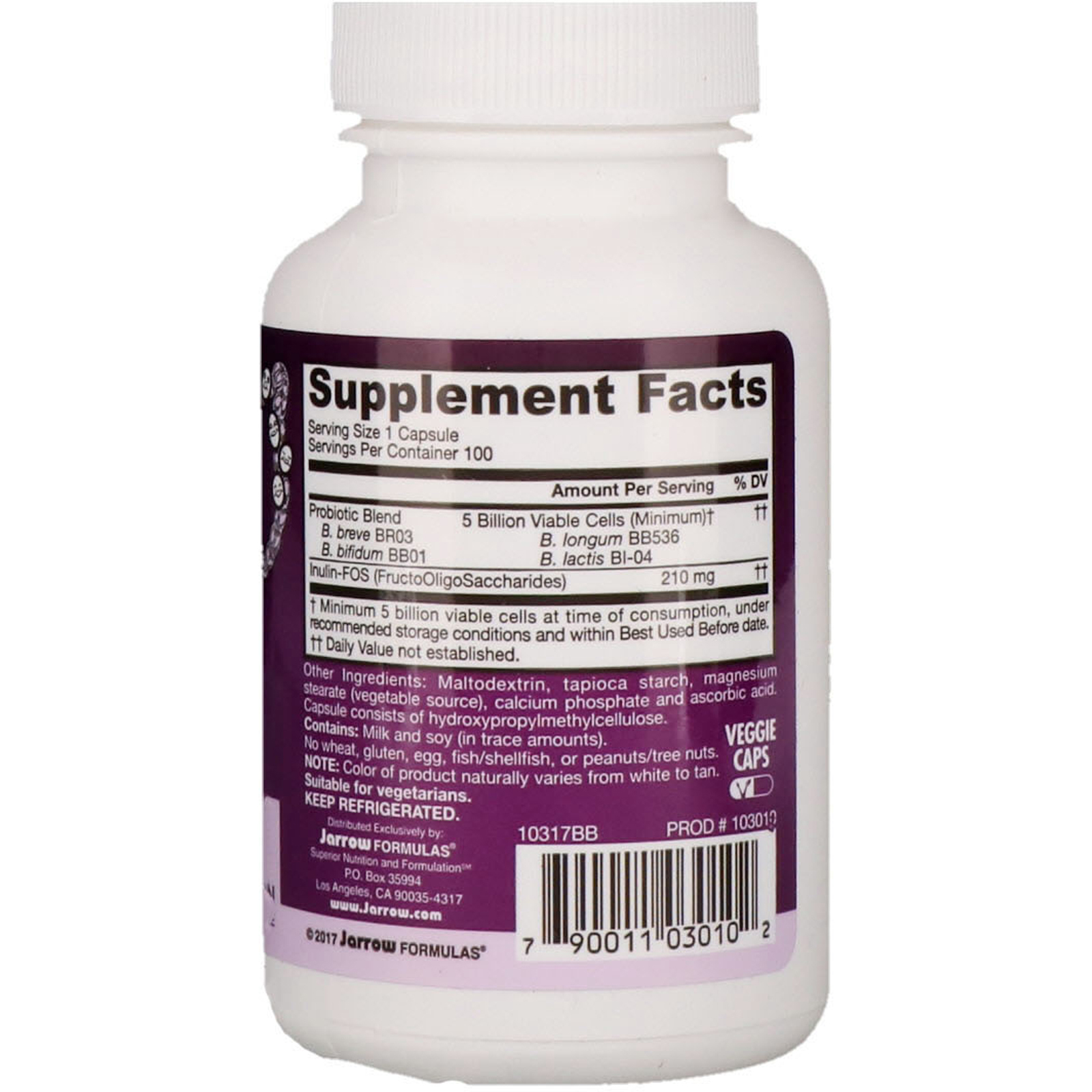 Jarrow Formulas, Equilíbrio de Bifidus +FOS, 100 cápsulas vegetarianas (Ice) - Imagem 2