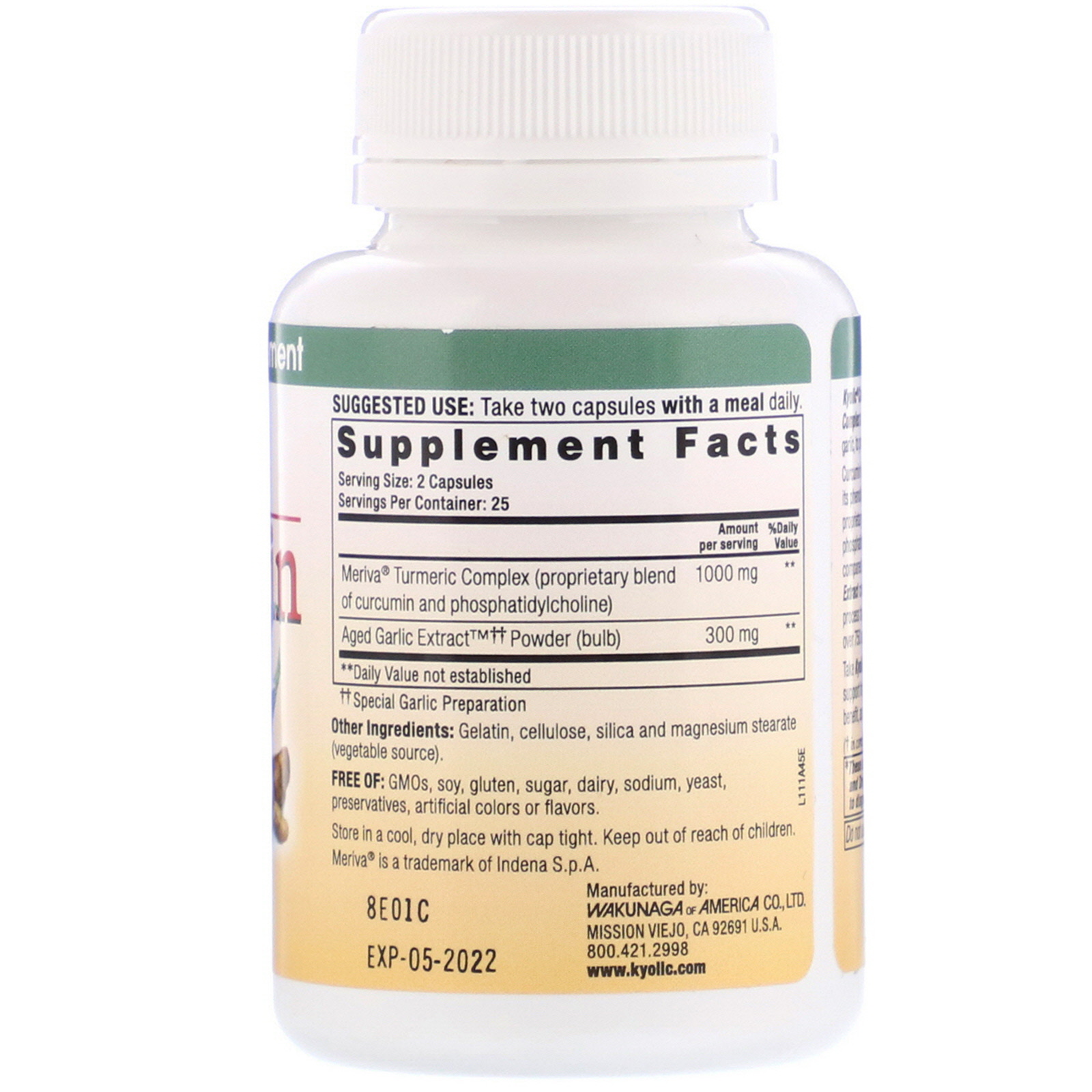 Kyolic, Aged Garlic Extract, Curcumina, 50 Cápsulas - Imagem 2
