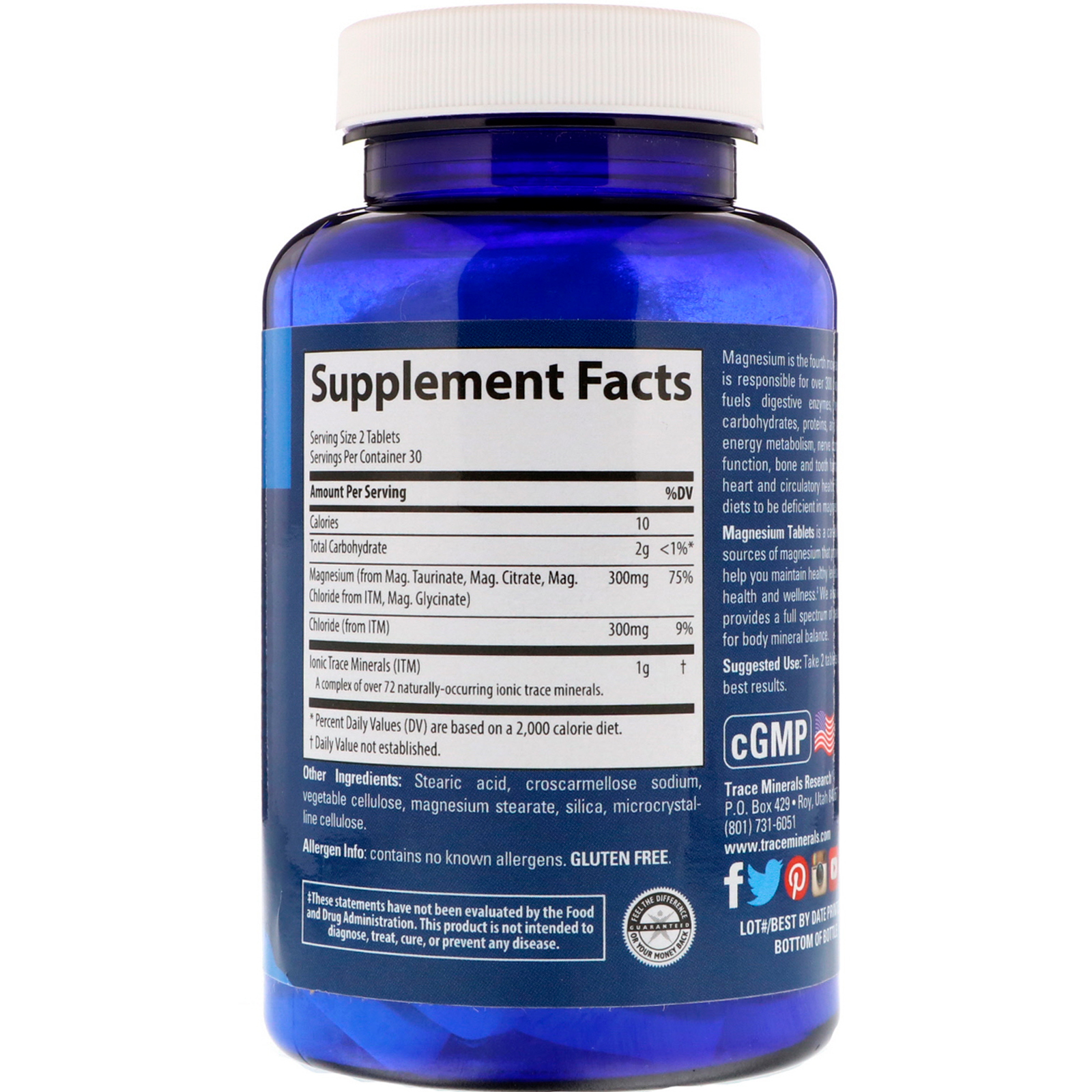 Trace Minerals Research, Magnésio, 300 mg, 60 Comprimidos - Imagem 2