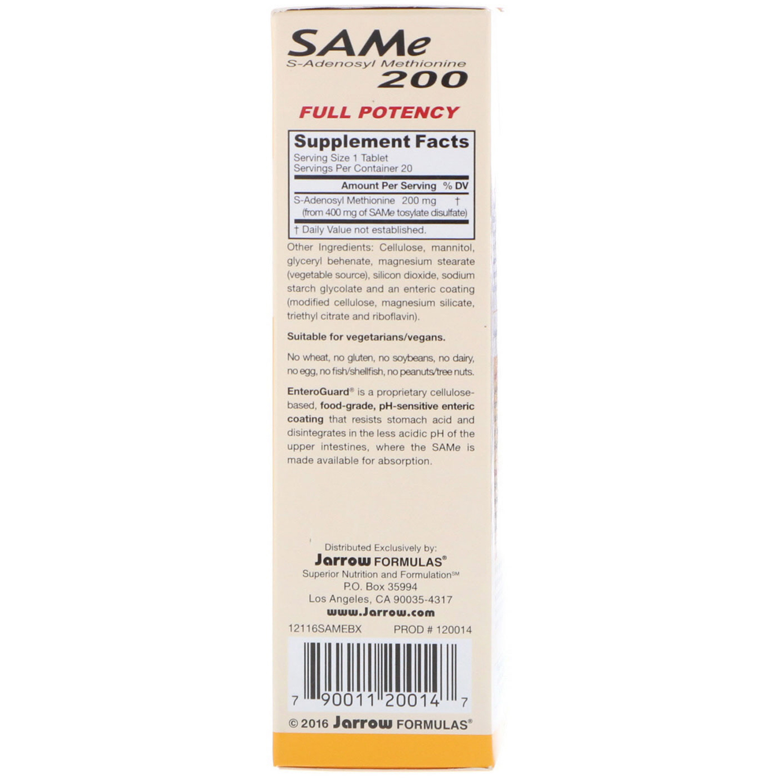 Jarrow Formulas, SAM-e (S-adenosil-L-metionina) 200, 200 mg, 20 tabletes com revestimento entérico - Imagem 2