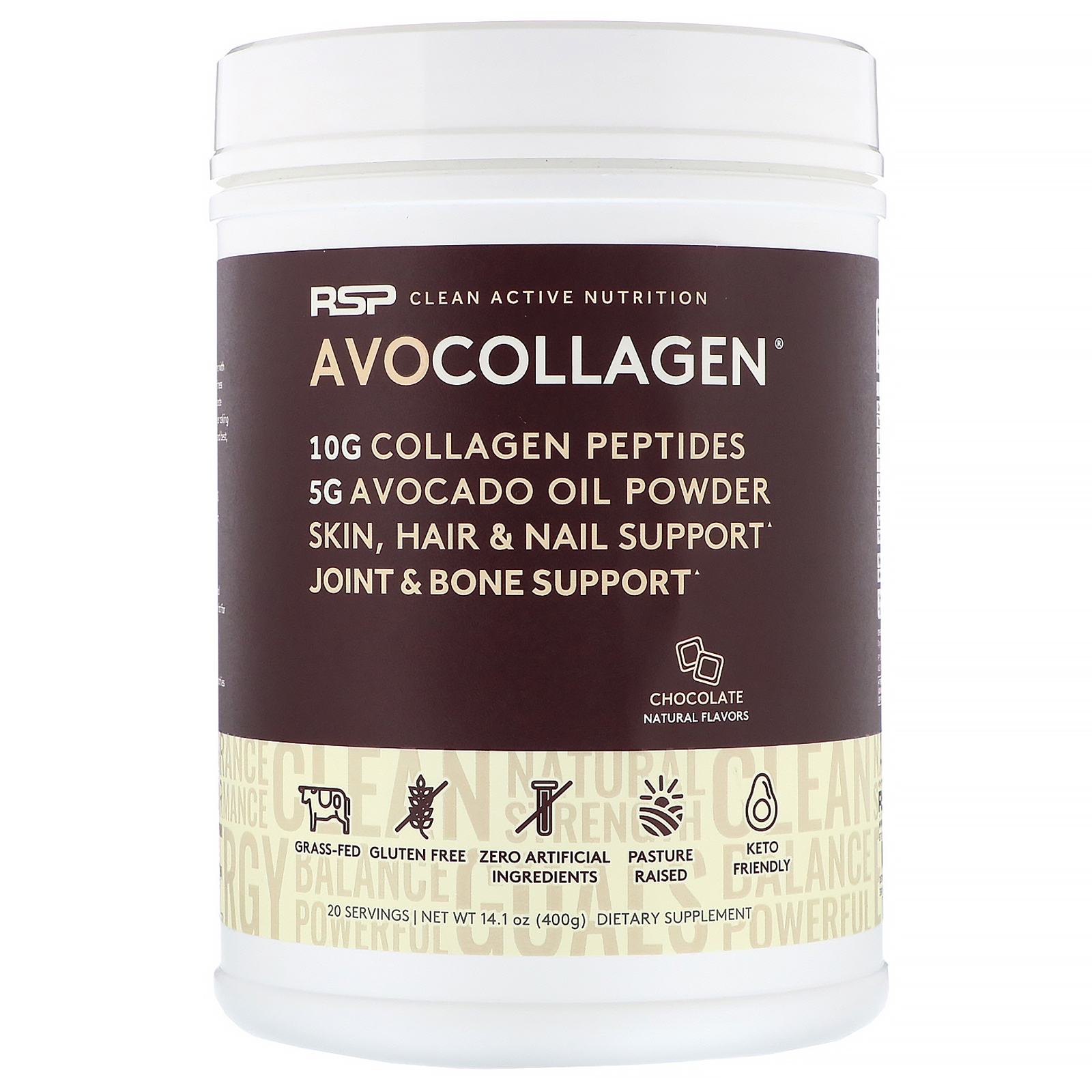 RSP Nutrition, AvoCollagen, Peptídeos de Colágeno e Óleo de Abacate em Pó, Chocolate, 14,1 oz (400 g)