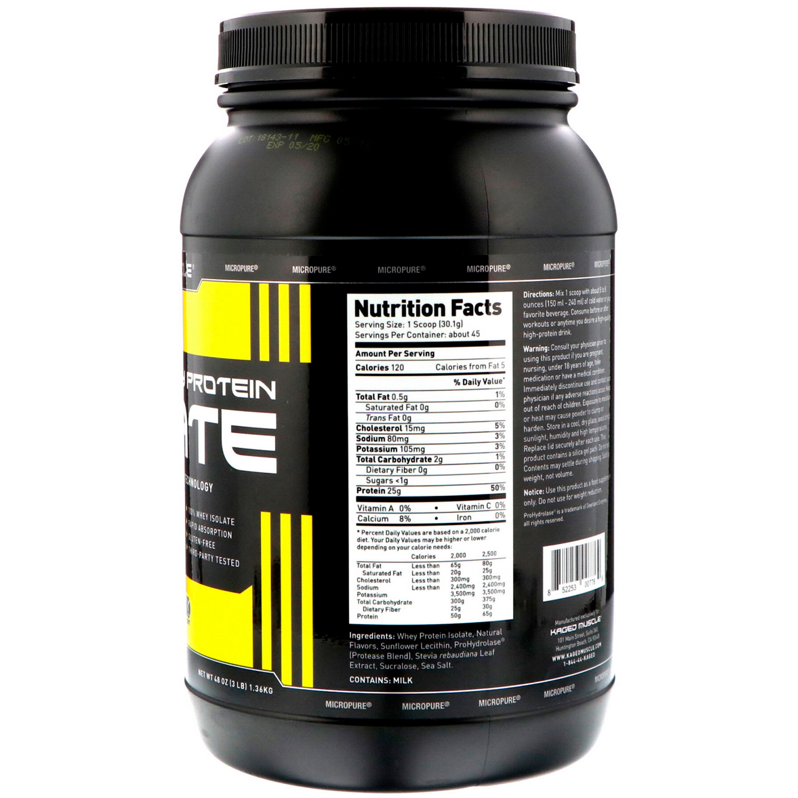Kaged Muscle, Isolado de Proteína Whey, Baunilha, 48 oz (1,36 kg) - Imagem 2