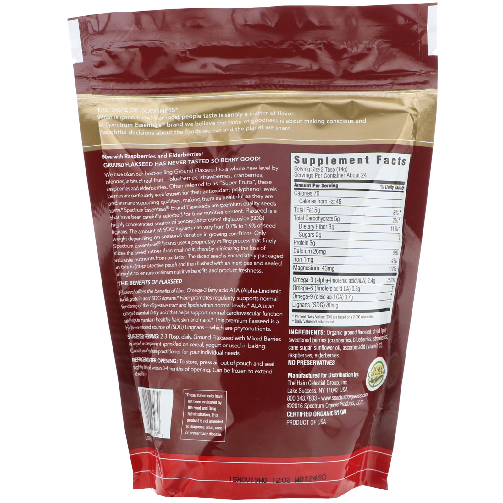 Spectrum Essentials, Linhaça Moída com Frutas Silvestres Mistas, 340 g (12 oz) - Imagem 2