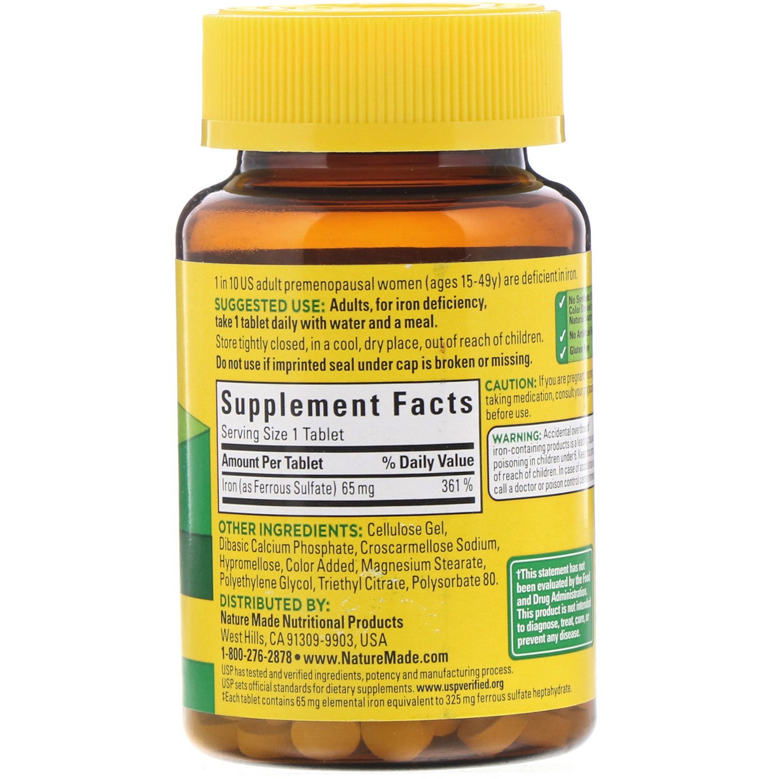 Nature Made, Iron, 65 mg, 180 Tablets - Imagem 2