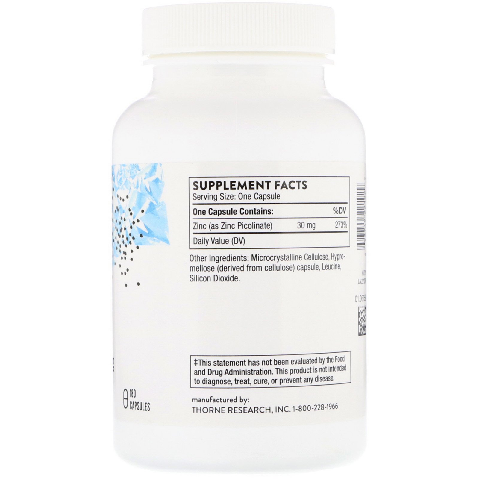 Thorne Research, Picolinato de Zinco, 30 mg, 180 Cápsulas - Imagem 2