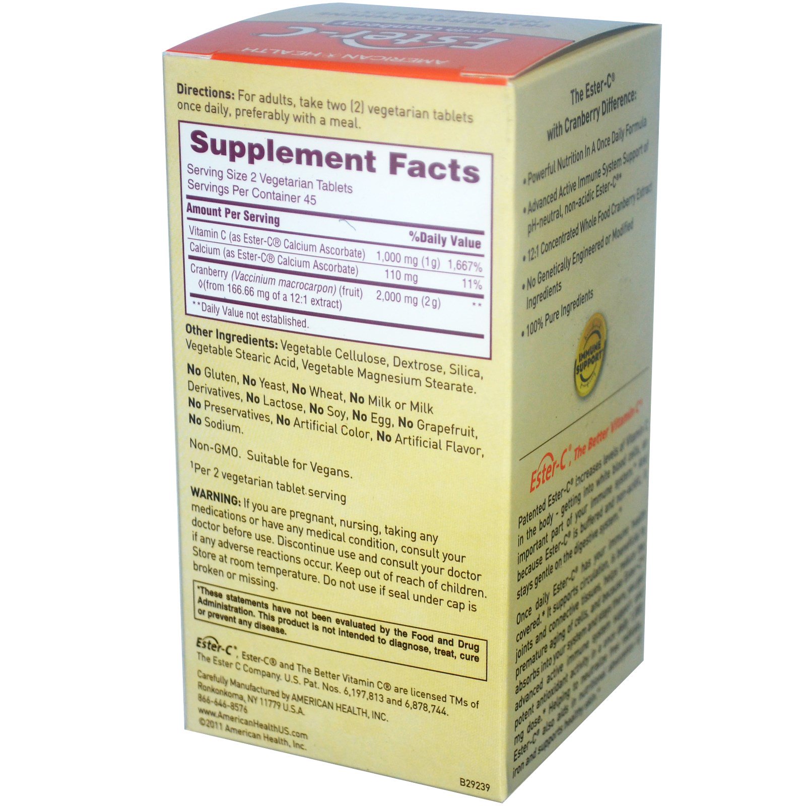 American Health, Ester-C with Cranberry & Immune Health Complex, 90 Vegetarian Tablets - Imagem 2